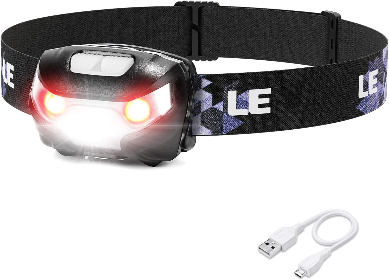 Lepro LED Headlamp Rechargeable – Super Bright Head Lamp with 5 Modes for Camping & Hiking Gear Essentials, IPX4 Waterproof Headlight Flashlight with Red Light, USB Cable Included
