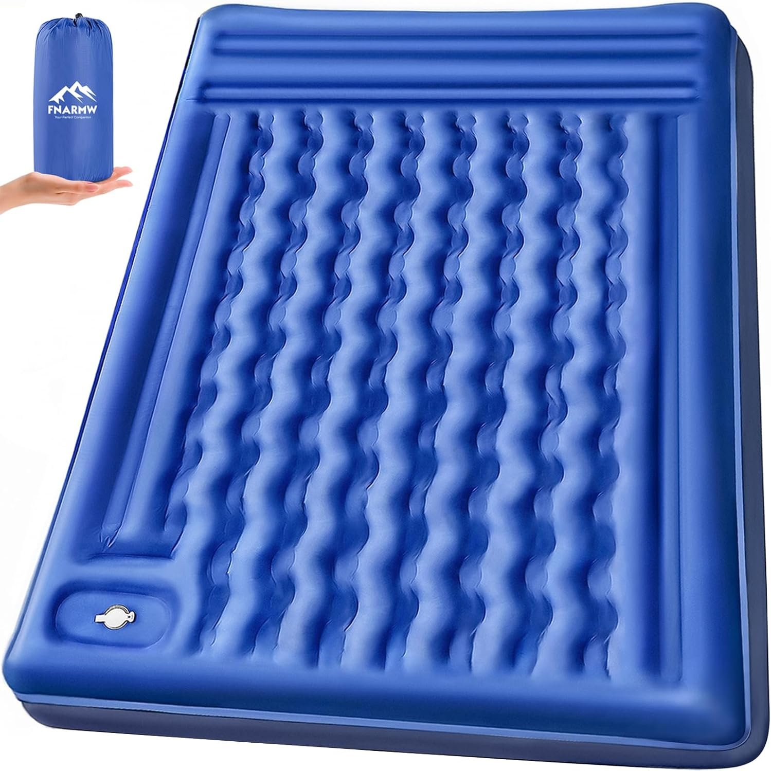 FNARMW Double Sleeping Pad Camping, Self Inflating 6” Extra-Thick 2 Person Pillow Built-in Foot Pump Waterproof Inflatable Sleeping Mat Backpacking, Tent, Hiking, Portable Camping Pad (Navy Grey)