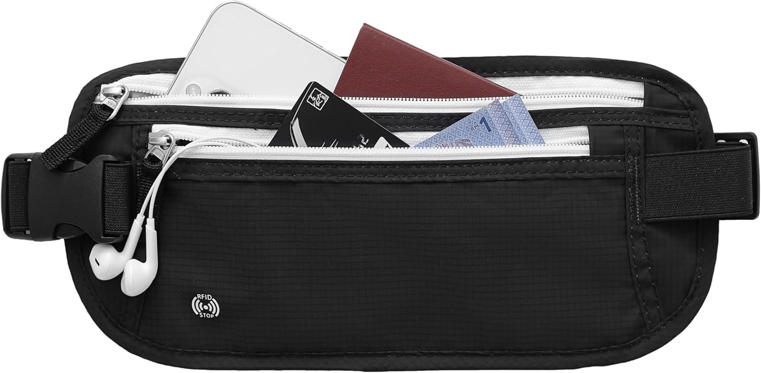 XIEEAOZEE Travel Money Belt, Travel Waist Wallet with RFID Blocking & Hidden Fanny Pack for Men and Women, Hidden Passport Holder to Protect Credit Cards, Passports and Documents
