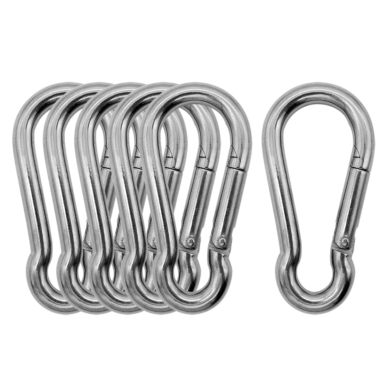 304 Stainless Steel Carabiners -2.36 inch Heavy Duty, Durable & Rust-Free Clips for Gym, Swing, Dog Leashes, Hammocks, Keychains, and More(304,M6,Pack of 6)