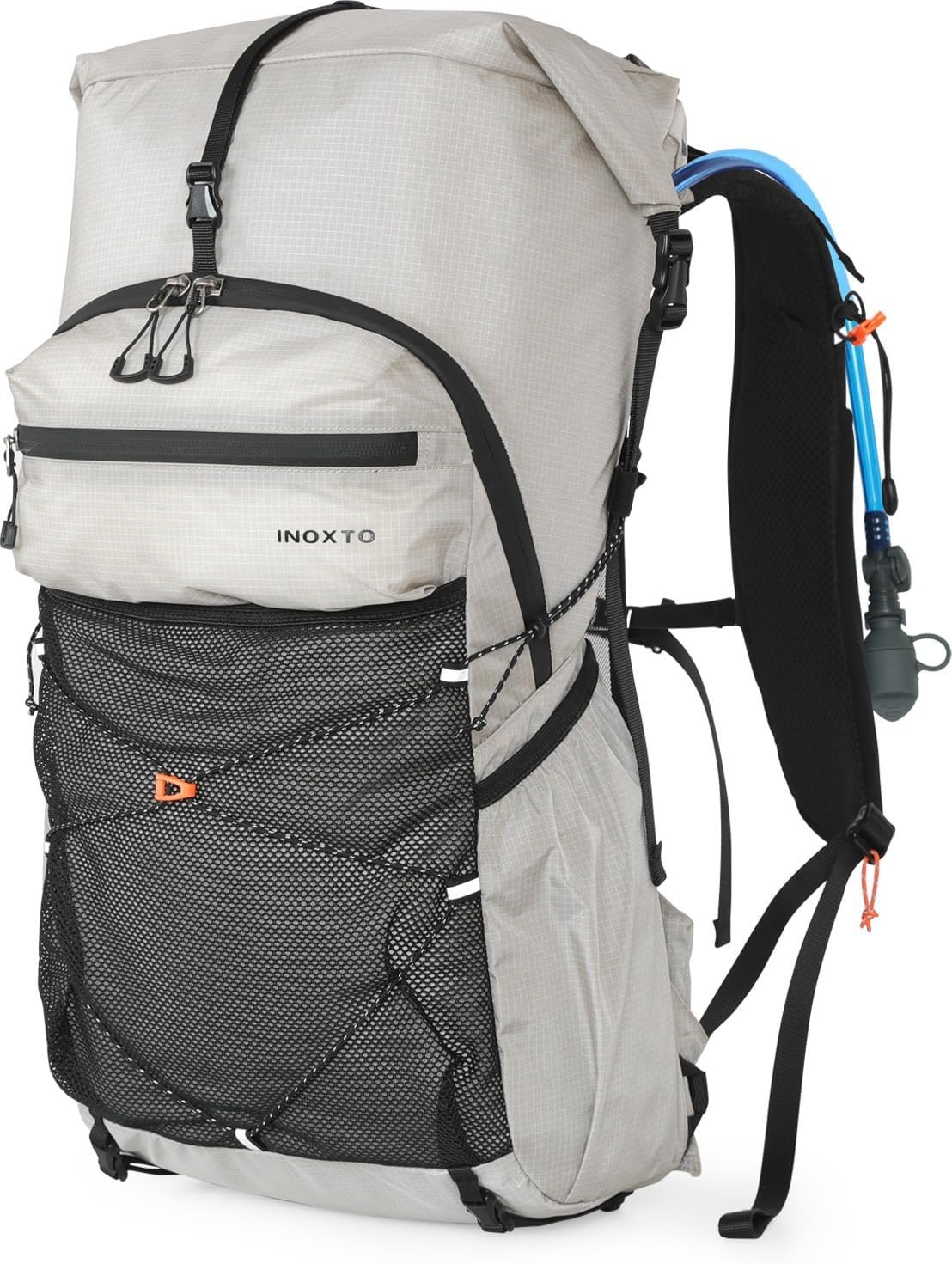 IX INOXTO Hiking Backpack for Men and Women, 30L Waterproof Camping Backpack with 3L Water Bladder and Rain Cover, Lightweight Outdoor Sport Travel Daypack Rucksack for Climbing Cycling (Light gray)