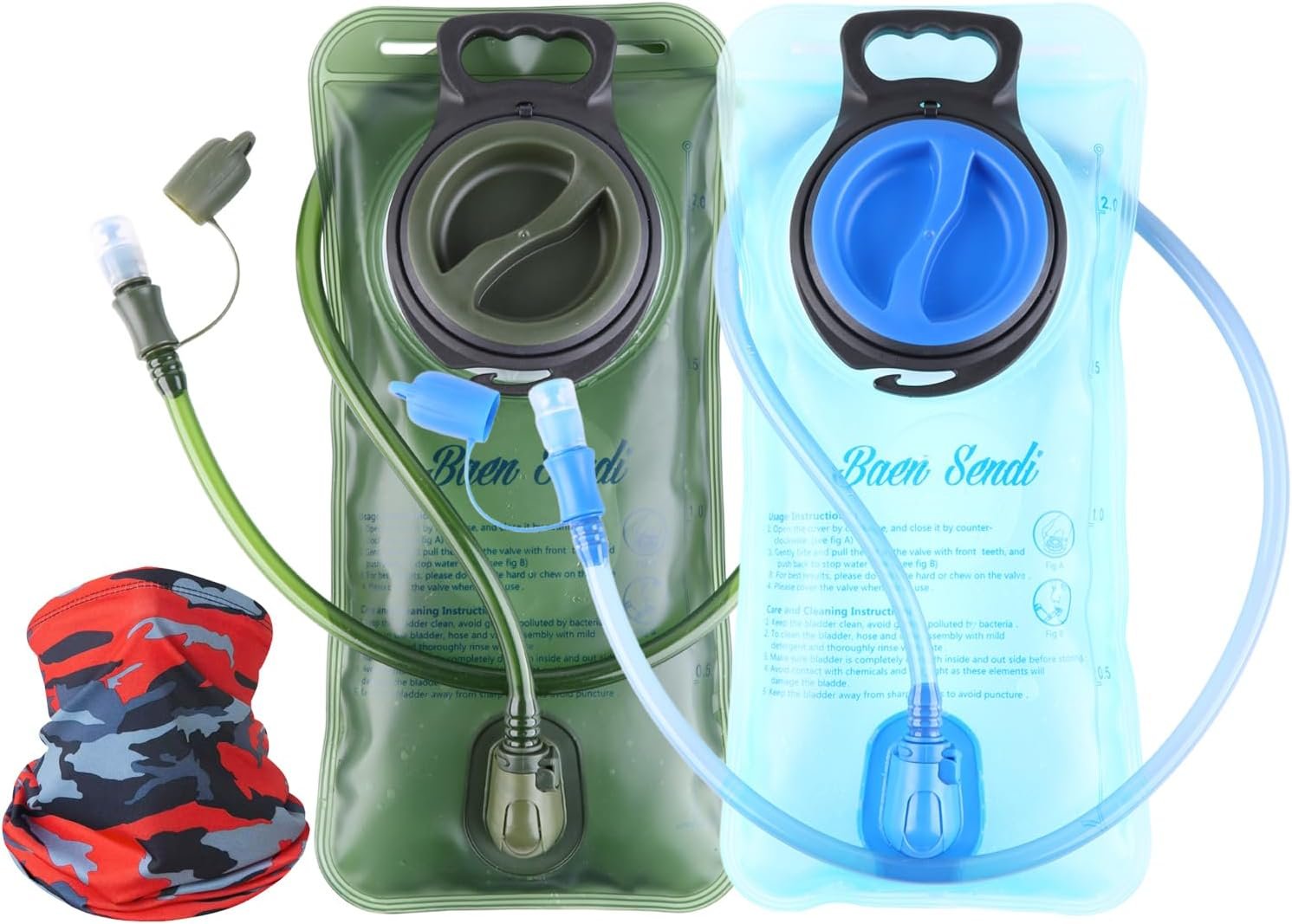 2 Pack Hydration Bladder 2 Liter/70 oz – 1.5L 2.5L 3L Water Bladder Pack of 2(1 Piece Blue+1 Piece ArmyGreen) – BPA Free Hydration Pack Replacement