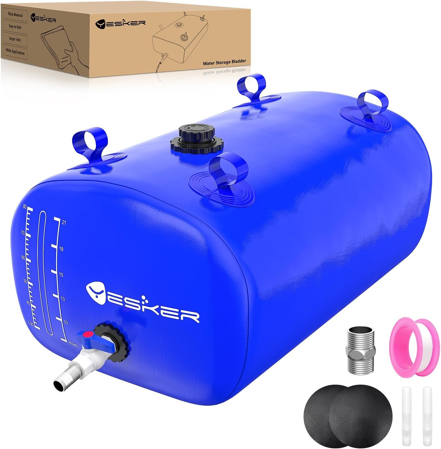 Yesker Portable Water Storage Bladder 30 Gallon – Heavy-Duty 1000D PVC Foldable Water Bladder Tank with 3/4″ PVC Spigot for Garden, Camping & Car Use