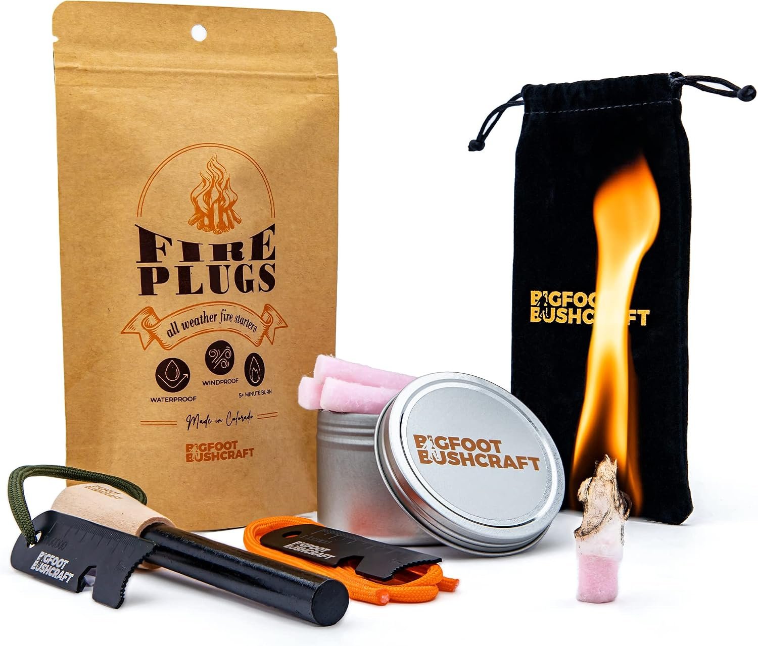 Complete Emergency Fire Starter Kit – Waterproof, Windproof, 5+ Minute Burn – Includes 80 Fire Plugs, Compact Travel Tin, and Extra Thick Ferro Rod Set