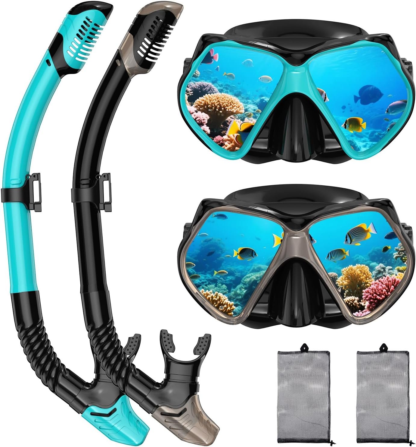 Snorkeling Gear for Adults, Dry Snorkel, Mask Set Adult, Diving Scuba Mask, Scuba Gear, Swimming Goggles with Nose Cover, Swim Freediving Tempered Glass Panoramic View Travel Packages