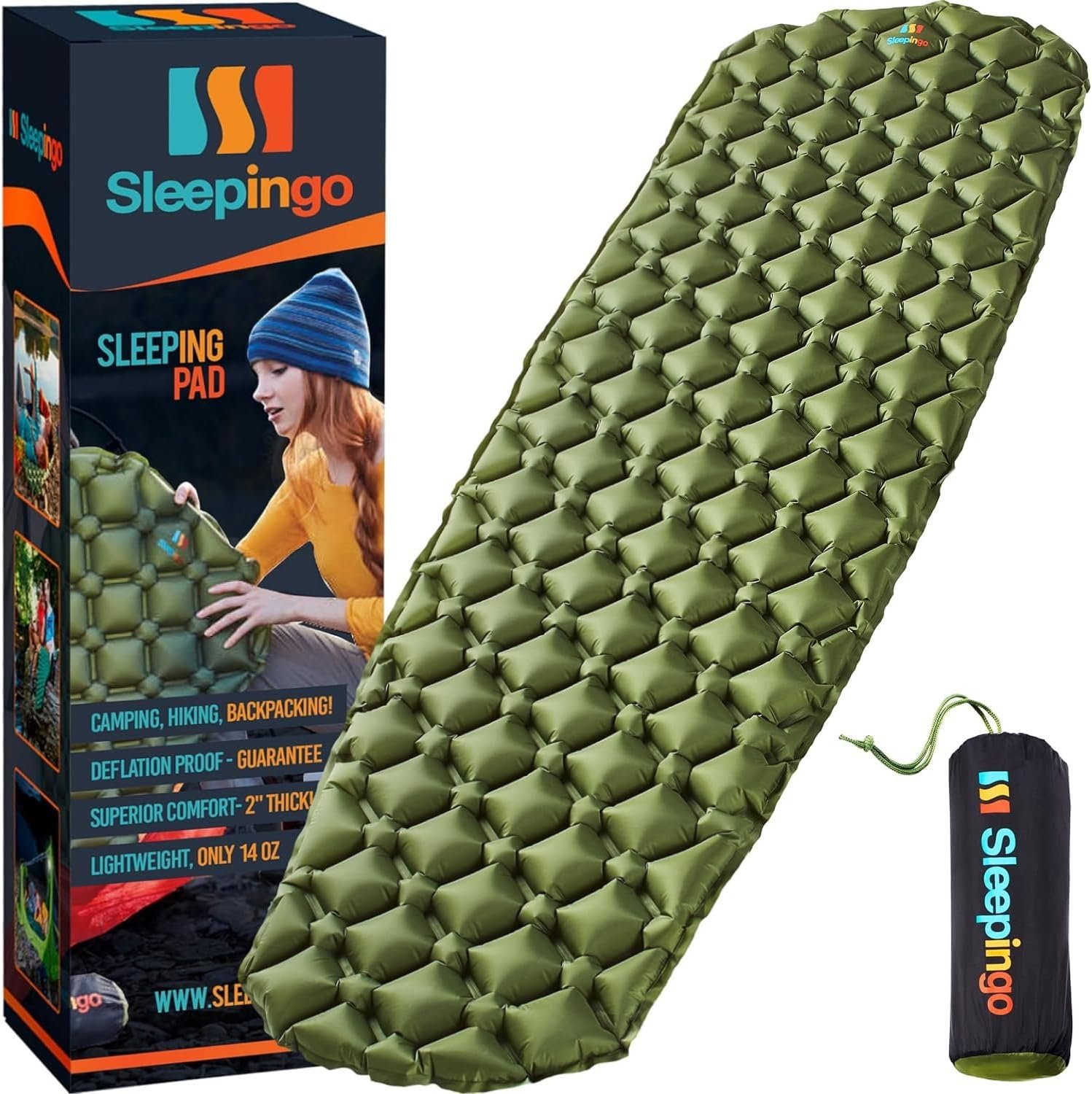 Sleepingo Ultralight Sleeping Mat – Inflatable & Compact Camping Air Mattress for Backpacking, Hiking- New