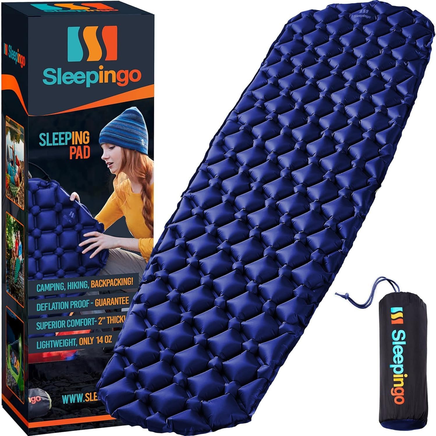 Sleepingo Ultralight Sleeping Mat – Inflatable & Compact Camping Air Mattress for Backpacking, Hiking- New