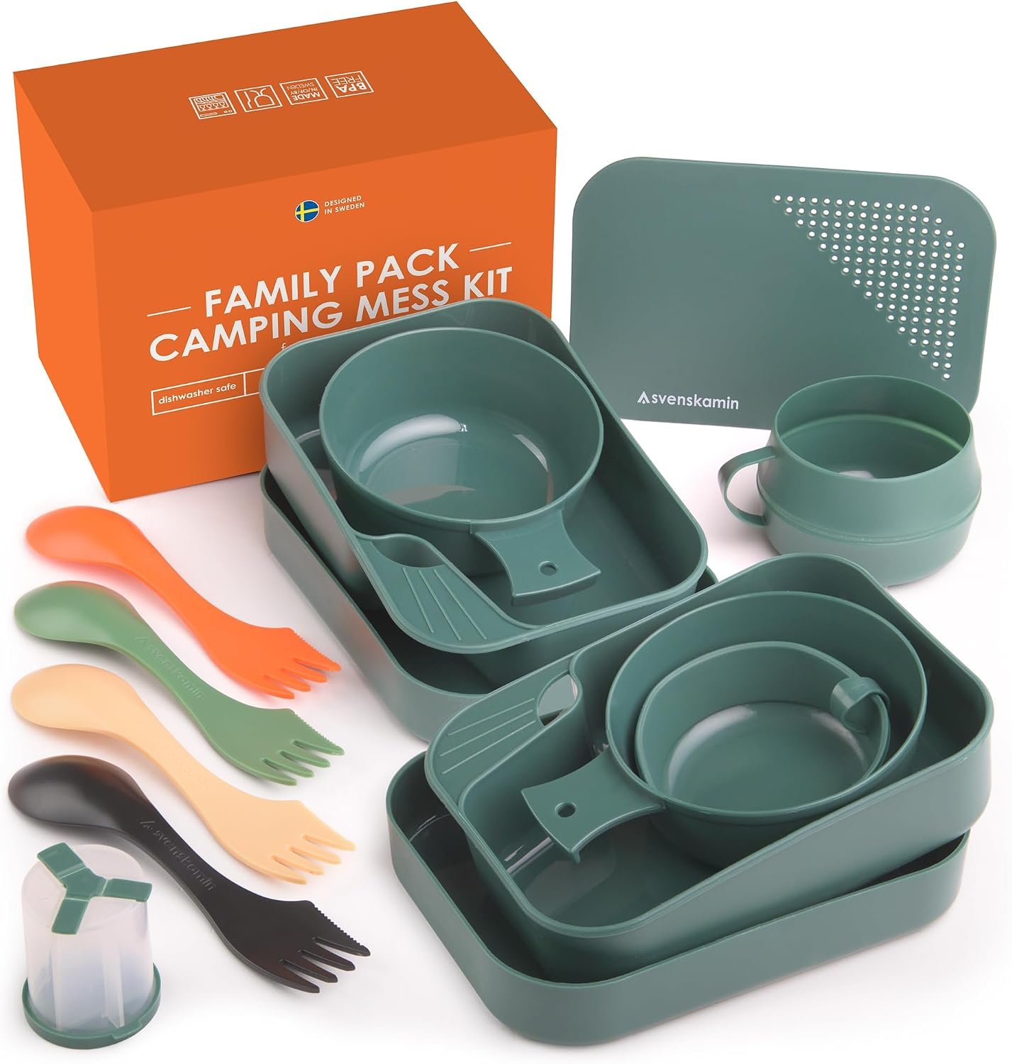 Camping Mess Kit with Plate, Bowl, Cup, Spork and Utensils, Reusable Plastic Camping Dinnerware Set, Lightweight BPA Free Dishware for Backpacking, Hiking, Picnic, Travel, Outdoor