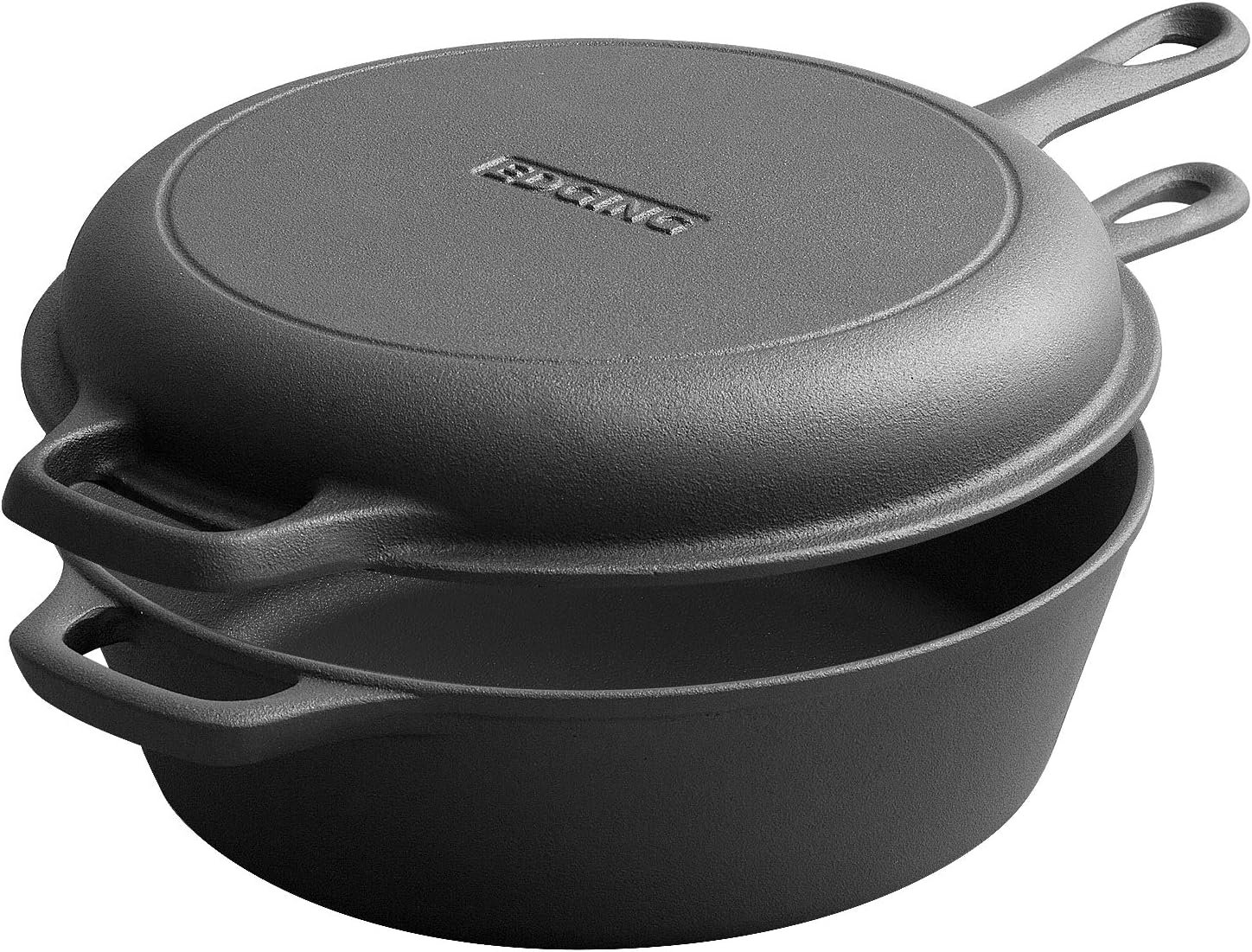 EDGING CASTING 2-in-1 Pre-Seasoned Cast Iron Dutch Oven Pot with Skillet Lid Set, 10″ Skillet 3QT Pot for Cooking, Baking, Frying and Camping
