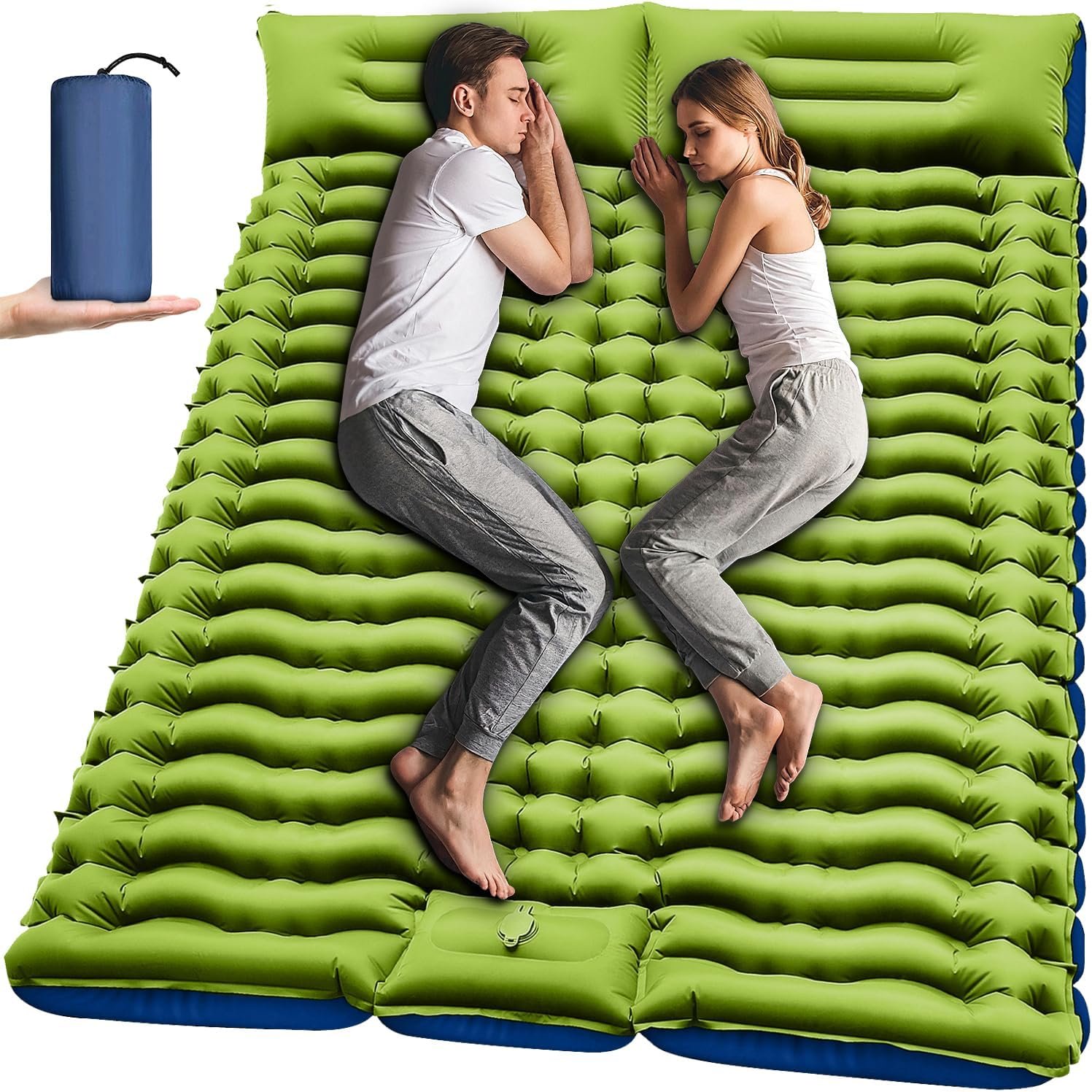 Yuzonc Double Sleeping Pad – Self Inflating 4″ Extra-Thick for 2 Person with Pillow Built-in Foot Pump Inflatable Sleeping Mat for Backpacking, Hiking, Traveling, Tent, Portable Camping Mat