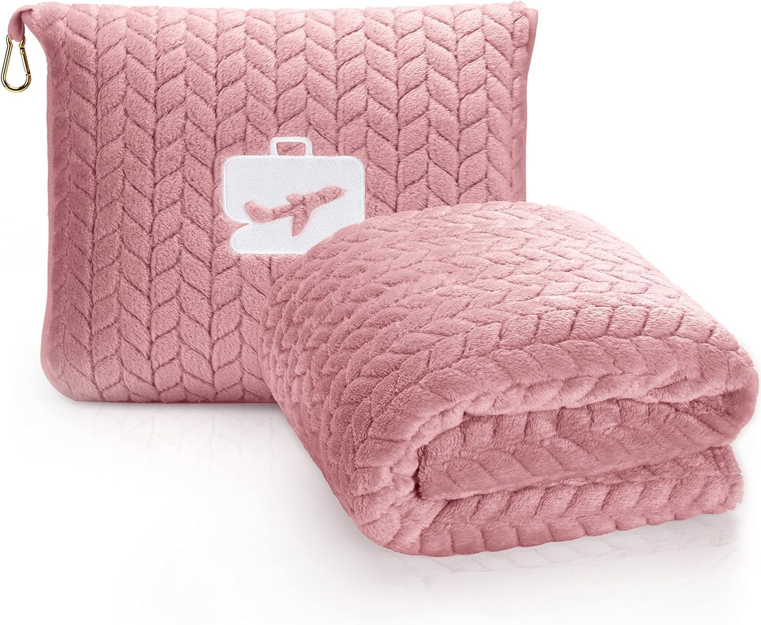 EverSnug Travel Blanket & Pillow 68×42 – Premium Ultra-Soft Microfleece 2 in 1 Compact & Packable Flight Blanket with Soft Bag Pillowcase, Hand Luggage Sleeve and Backpack Clip (Light Pink)