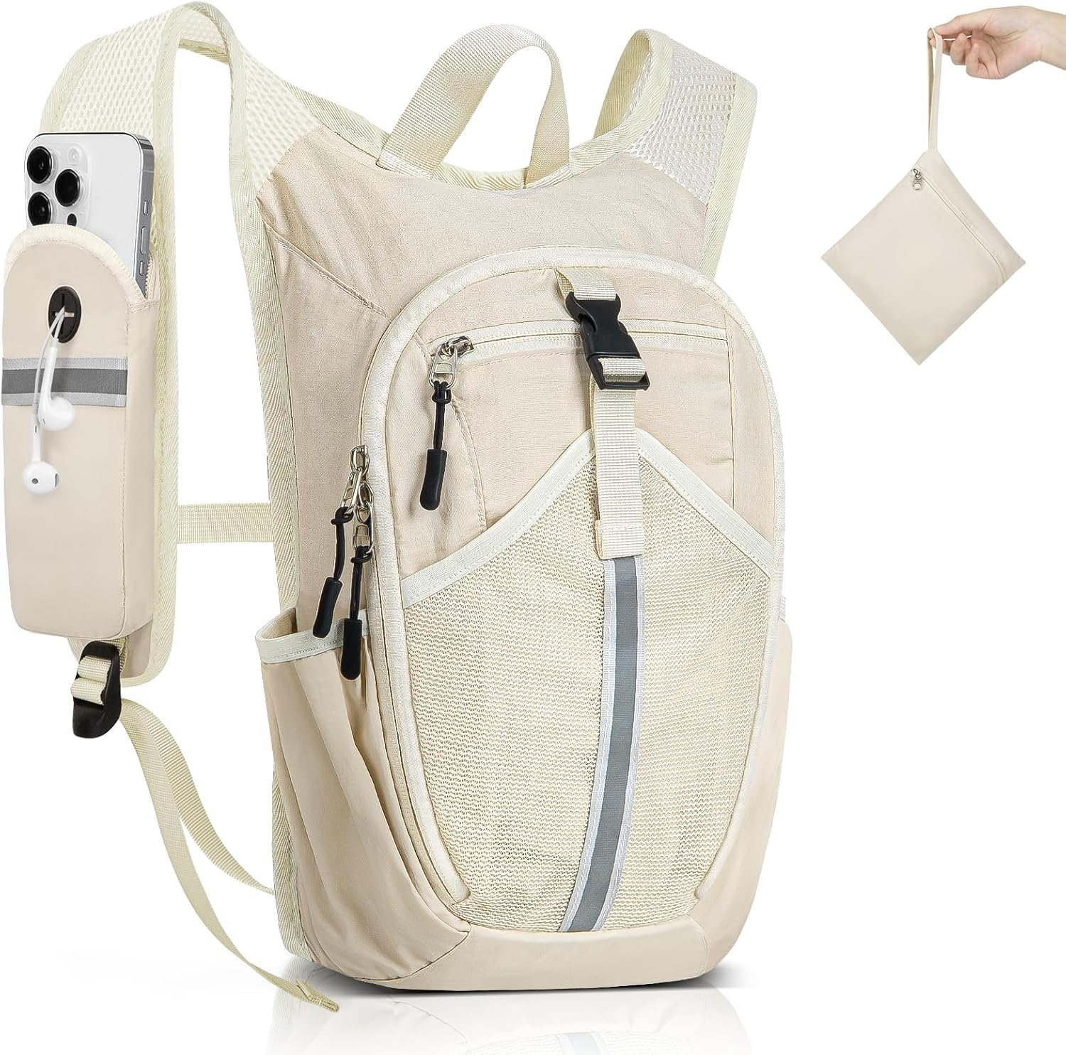 Small Hiking Backpack 10L- Lightweight Packable Foldable Backpack for Travel Camping Outdoor Commute, Compact Rucksack for Women Men(Beige)