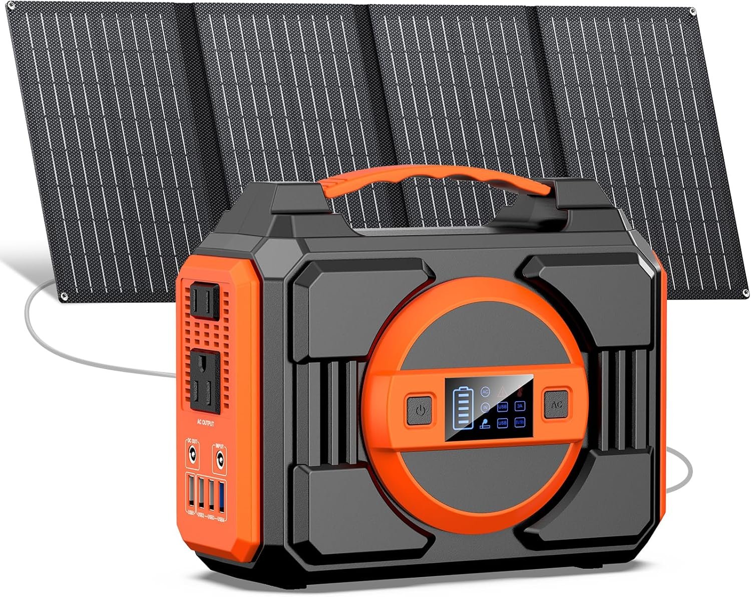 Apowking Portable Solar Powered Generator 300W Rated, with Solar Panels 40W Included, 220Wh Power Bank with AC Outlet 110V, and 10*DC Connectors, Pure Sine Wave for Home Use Camping Outdoor