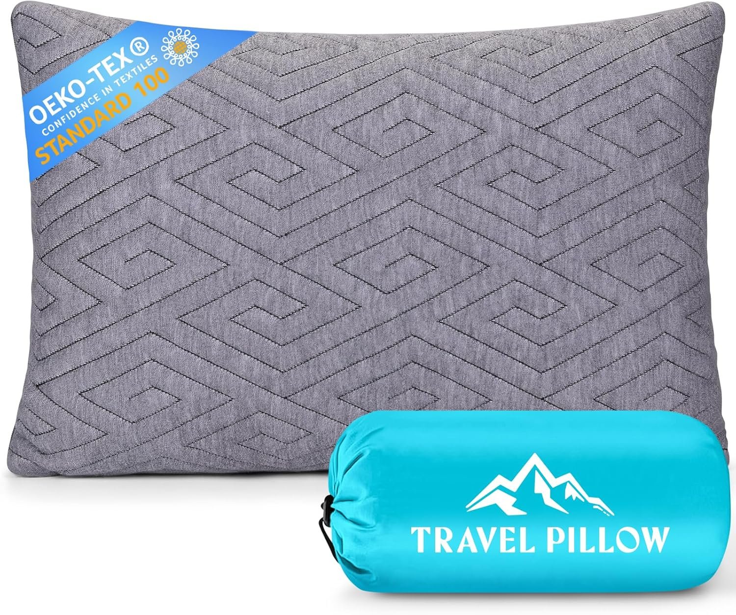 1 MIDDLE ONE Travel Pillow for Sleeping Camping, Memory Foam Small Pillow with Breathable Cover for Backpacking, Airplane, Car (15.5 X 12 Inch)