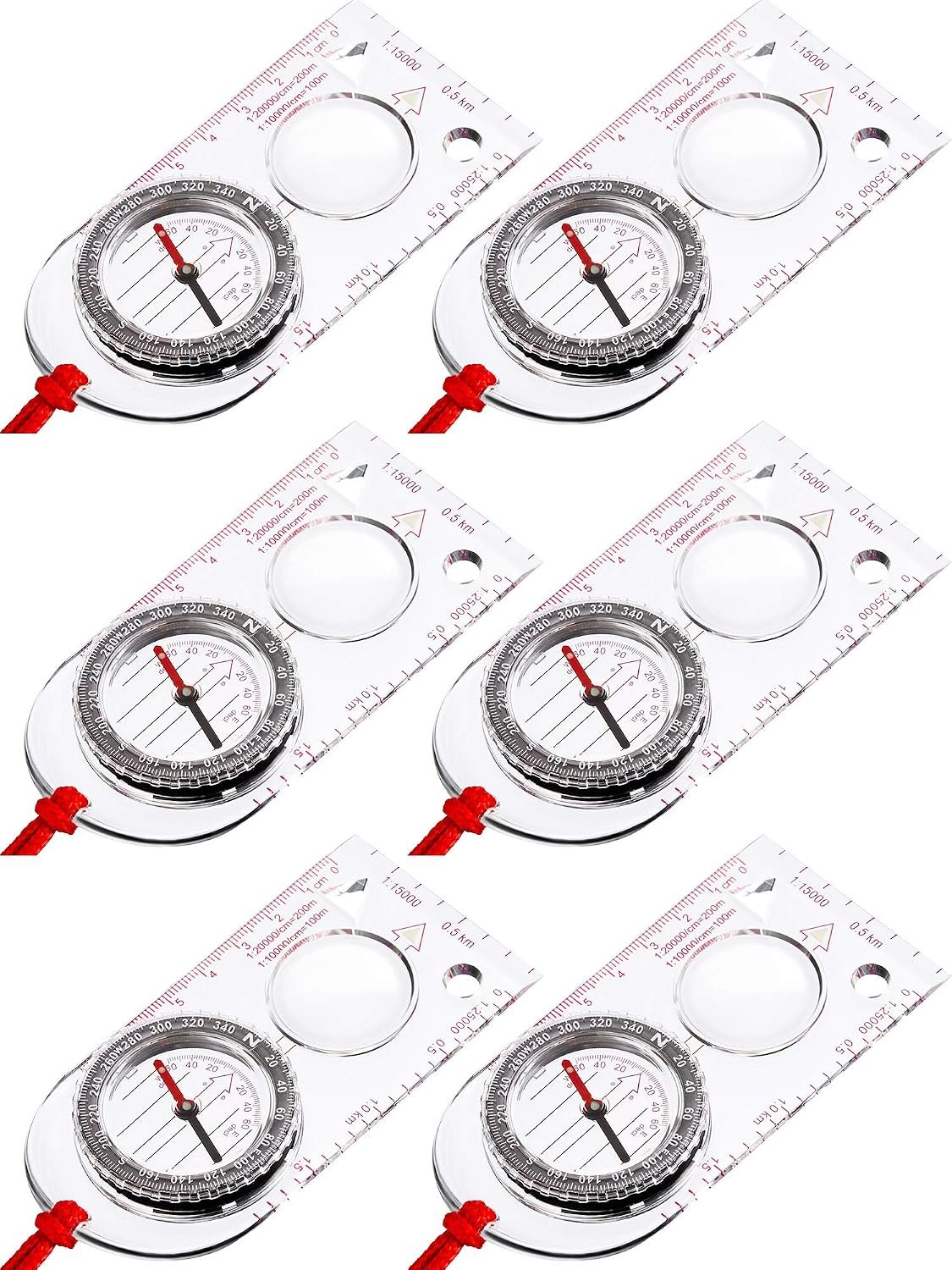 Gejoy 6 Pcs Orienteering Compass Bulk Portable Survival Compass Scout Learning Compasses with Declination Magnifier Ruler & Scale Map Read for Class Gift Hiking Camping Backpacking Navigation