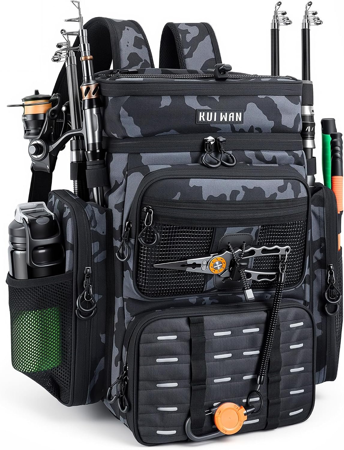 Fishing Backpack with Cooler & 4 Rod Holder, Large 45L Tackle Bag Store Fishing Gear Boxes Gifts for Men Woman-Camo Back Pack