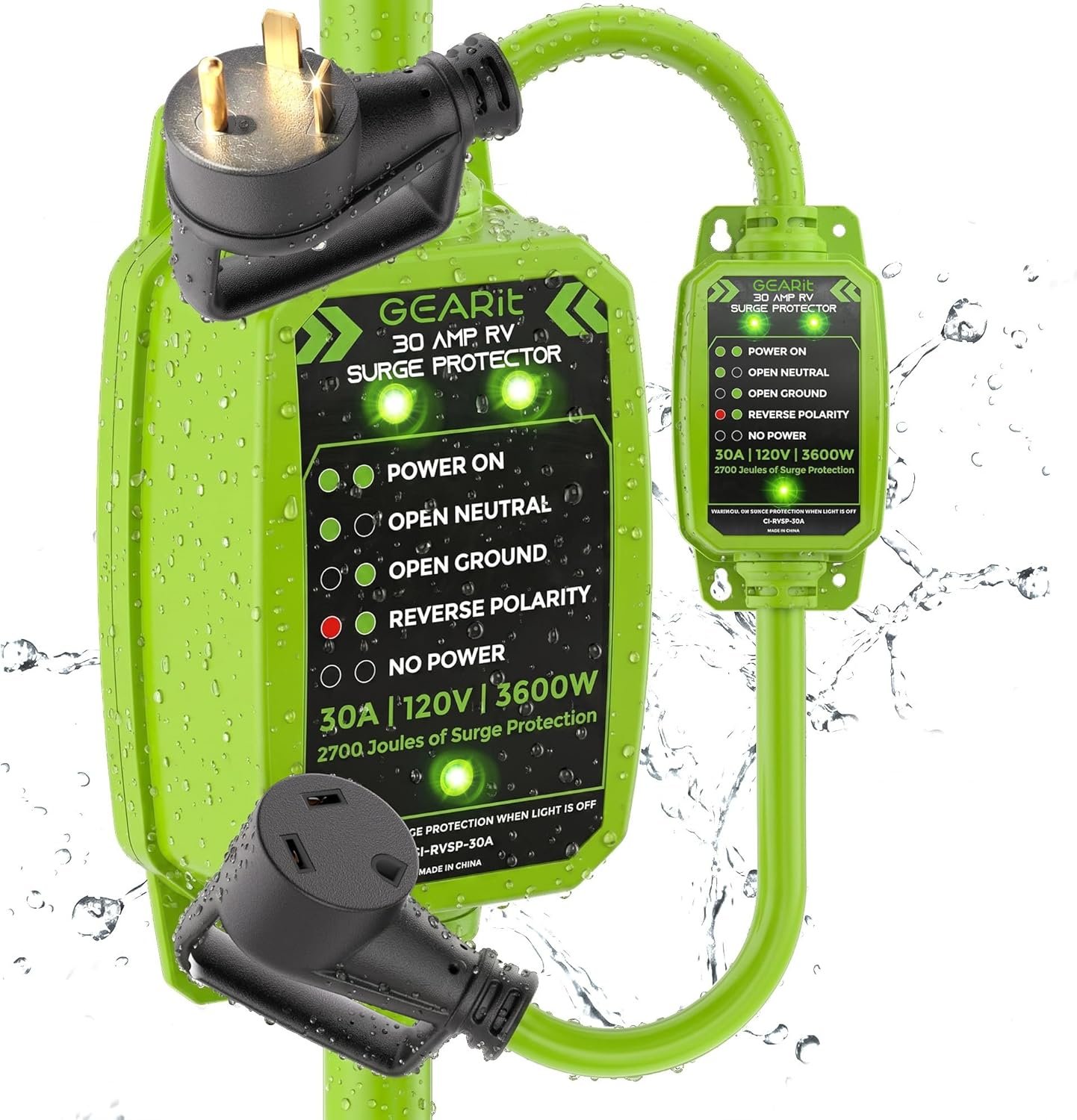GEARit RV Surge Protector 30 AMP – Circuit Analyzer Voltage Protector/Monitor with Surge Protection (2700 Joules) Weather Resistant 30A Extension Plug for RV Trailer Travel Outdoor Camper