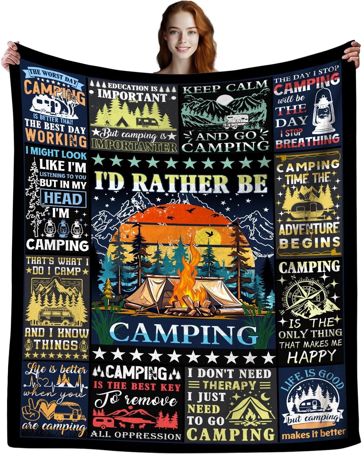 Camping Blanket Gift for Men or Woman,Camping Stuff Camping Lovers thorw Blankets for Camper Outdoor,Gifts for Campers on Birthday Christmas Thanksgiving 50″x40″