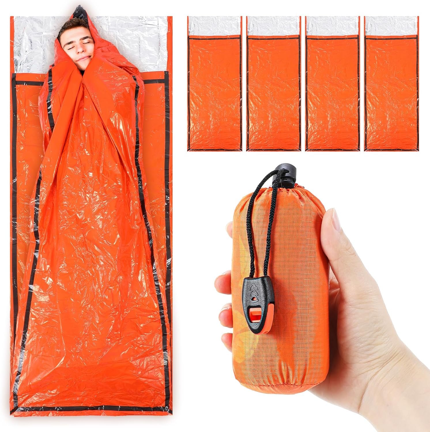 4 Pack Emergency Bivy Sack Bivy Bag – Emergency Sleeping Bags Survival Sleeping Bag Bivvy Sack Waterproof Lightweight Foil Military Patriot Compact Gear Blanket Thermal Escape Camping
