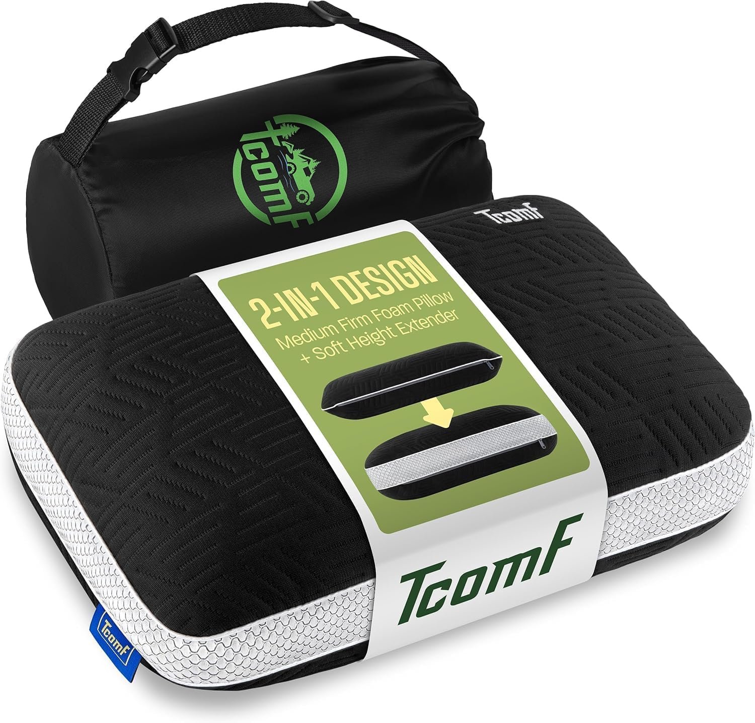 Camping Pillow: Dual Cover, Memory Foam Travel Pillow, Medium Firm Camp Pillow, Camping Pillows for Sleeping, 5 Layers for Support, Small Travel Pillow,Small Portable Pillow 10×16 Inches (Black)