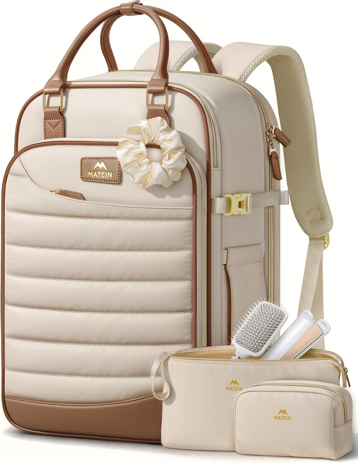MATEIN HER Carry on Travel Backpack for Women with Hair Essentials Bag, 18x14x8 inches Underseat Luggage Backpack, TSA Approved Personal Item Bags for Frontier Airline fits 17″ Laptop & 40 oz Tumbler