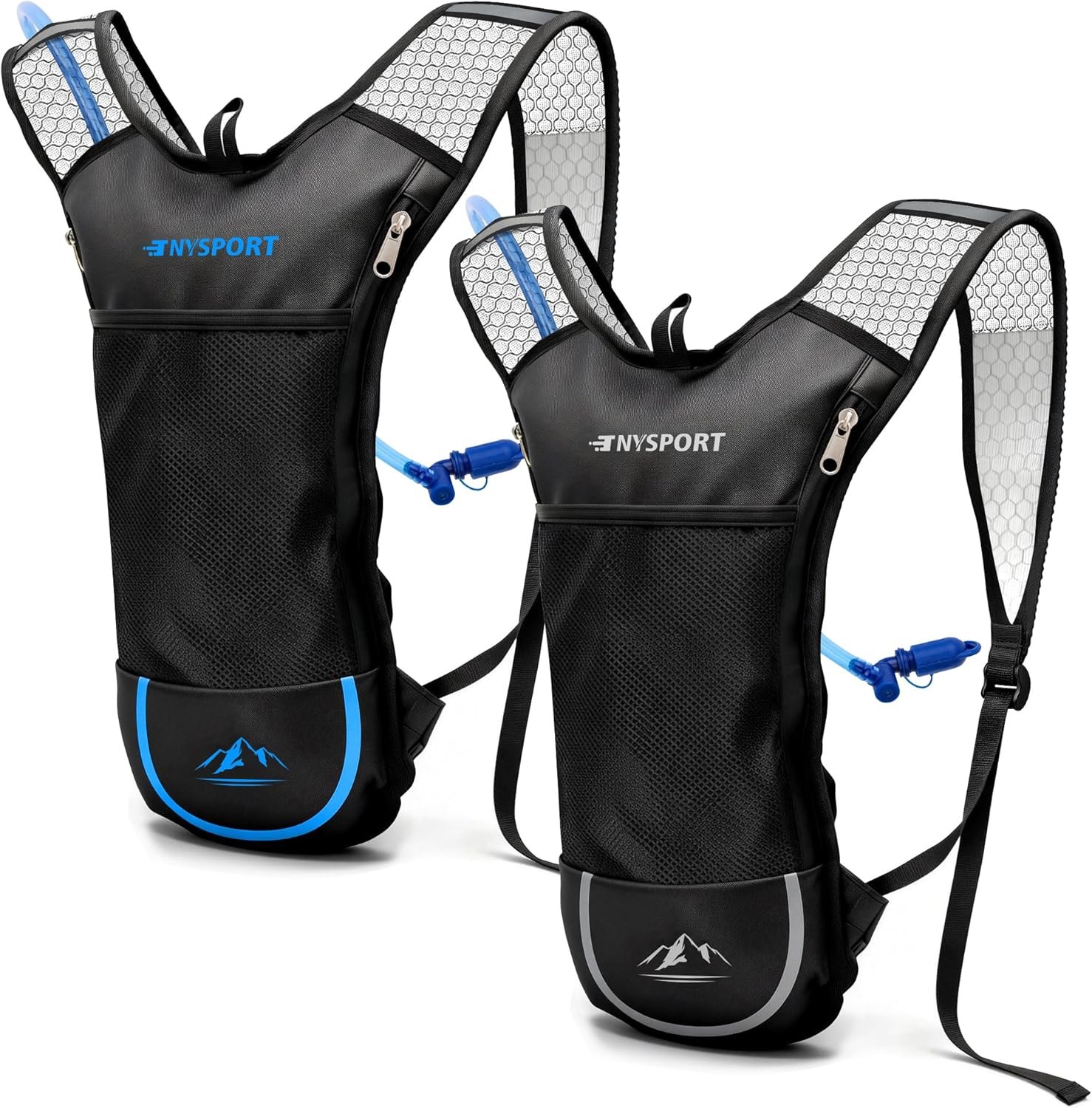2 Pack Hydration Backpack Pack with 2L Hydration Bladder, TNYSPORT Lightweight Breathable Water Backpack with 3 Layer Pockets, Reinforced Shoulder Straps for Hiking Running Cycling