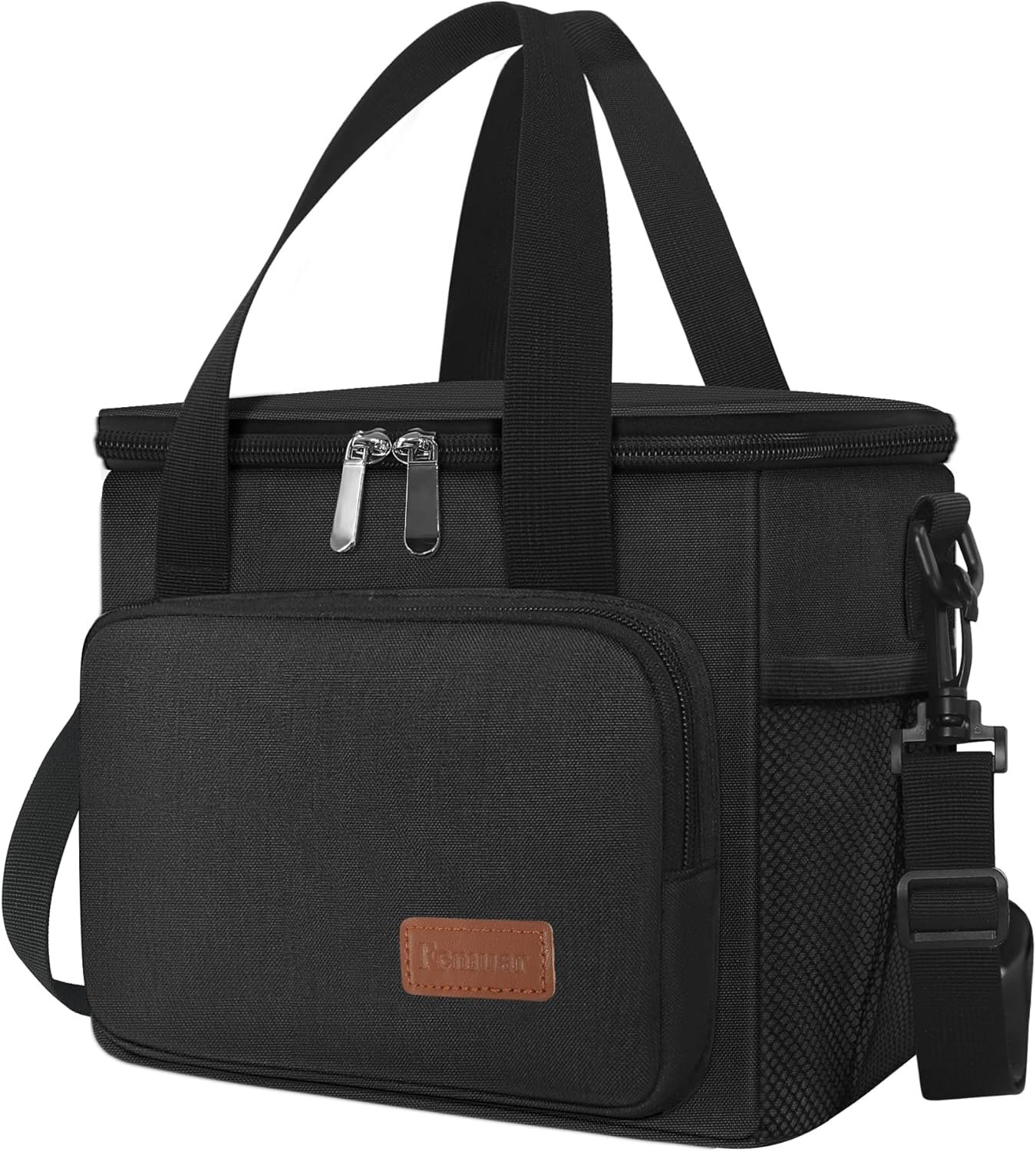 Femuar Reusable Lunch Box for Men/Women – Insulated Lunch Bag Leakproof Lunchbox for Work Office Picnic Beach – Freezable Lunch Cooler Bag with Adjustable Shoulder Strap – Black