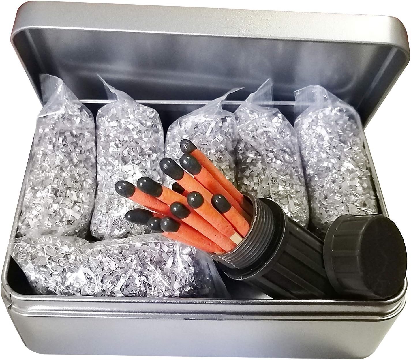 Fire Starter Kit – 6/8 Magnesium Shaving Packs + 20/40 Waterproof Windproof Matches Ferro Rod Striker – Emergency Fire Making Kit for Camping, Hiking, Bushcraft Outdoor Survival