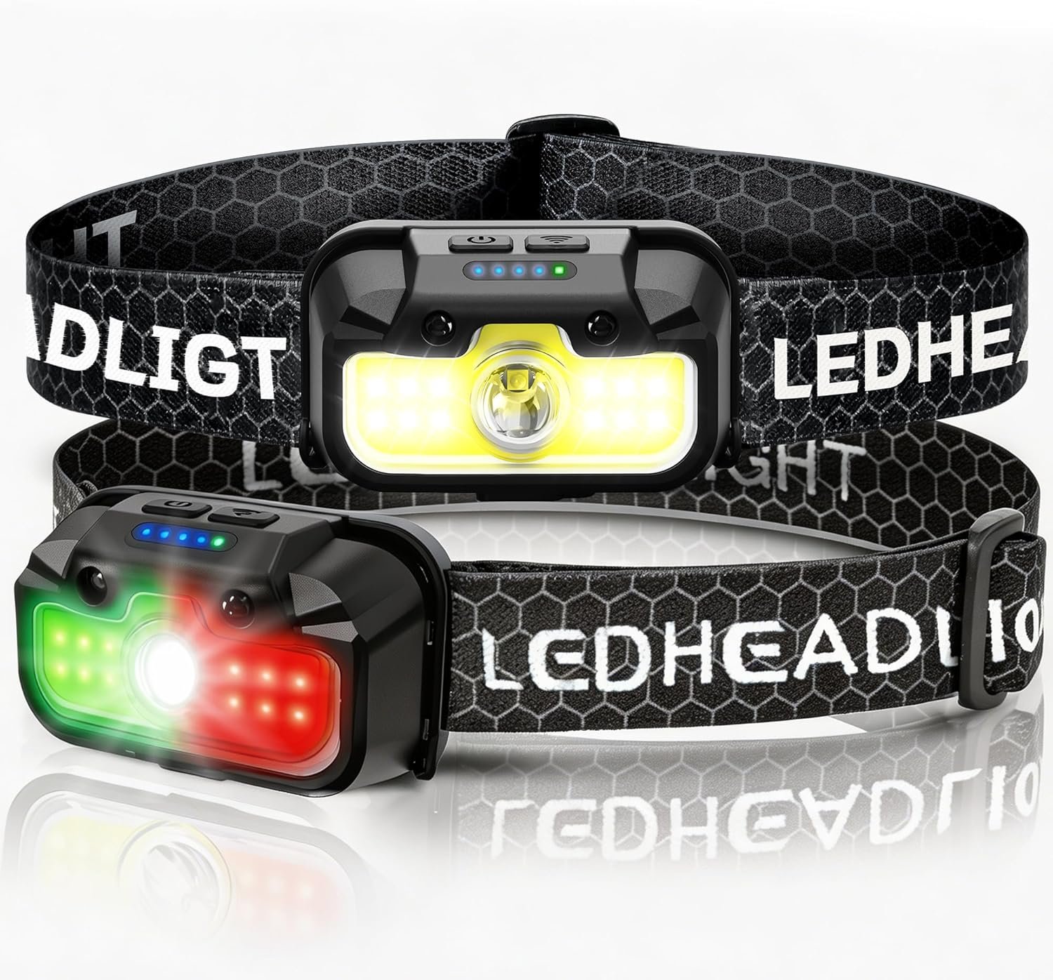HOKOILN 2-Pack LED Headlamp Rechargeable with Green & Red Light -1300 Lumen Ultra-Bright Flashlight Headlight for Camping, Running, Hiking, Fishing – Waterproof with 7 Modes
