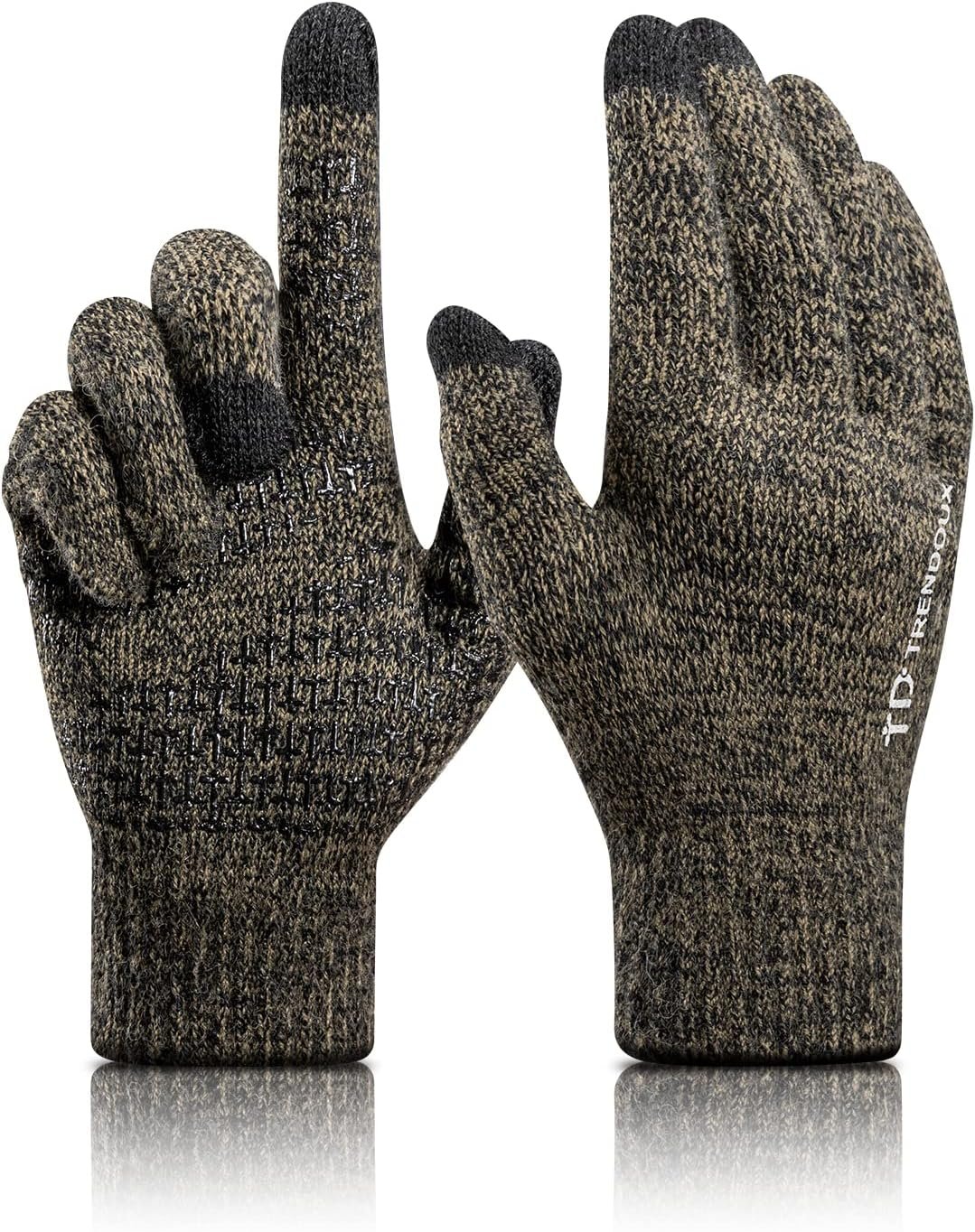 TRENDOUX Merino Wool Winter Gloves for Men Women, Cold Weather Warm Touchscreen Unisex, Non-slip, Knit Elastic Cuff