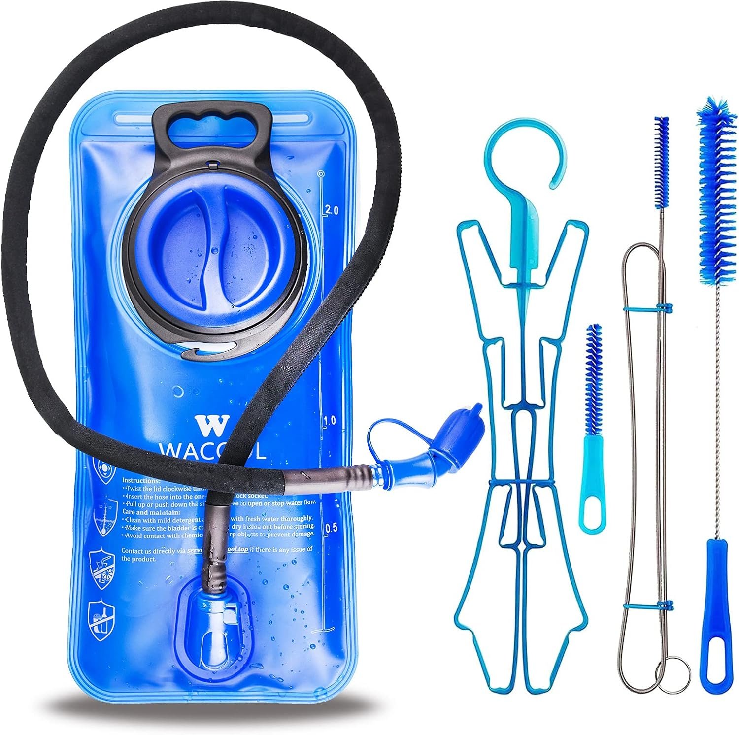 WACOOL 2L 2.5L 3L BPA Free PEVA Hydration Pack Bladder Leak-Proof Water Reservoir (Hydration Bladder With Cleaning Kit, 2L)