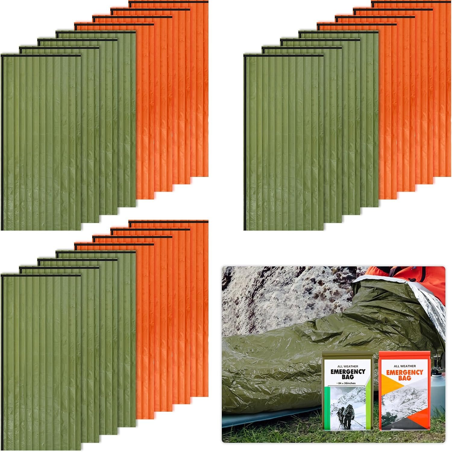Preboun Emergency Sleeping Bag Bulk Portable Lightweight Survival Bag Thermal Bivy Sack Emergency Blanket Survival Gear for Outdoor Camping Hiking Homeless People Shelter