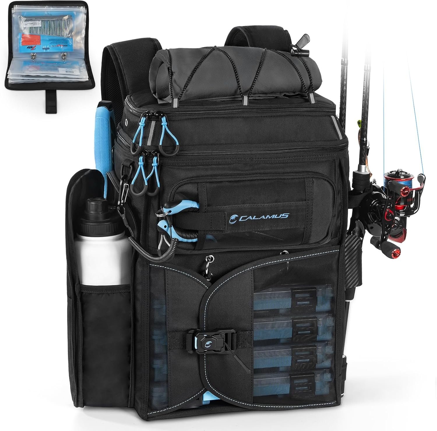 Calamus GearMaster Tackle Backpack with Bait Binder, Large Lightweight Water-Resistant Fishing Bag, Rod Holders, Food Storage