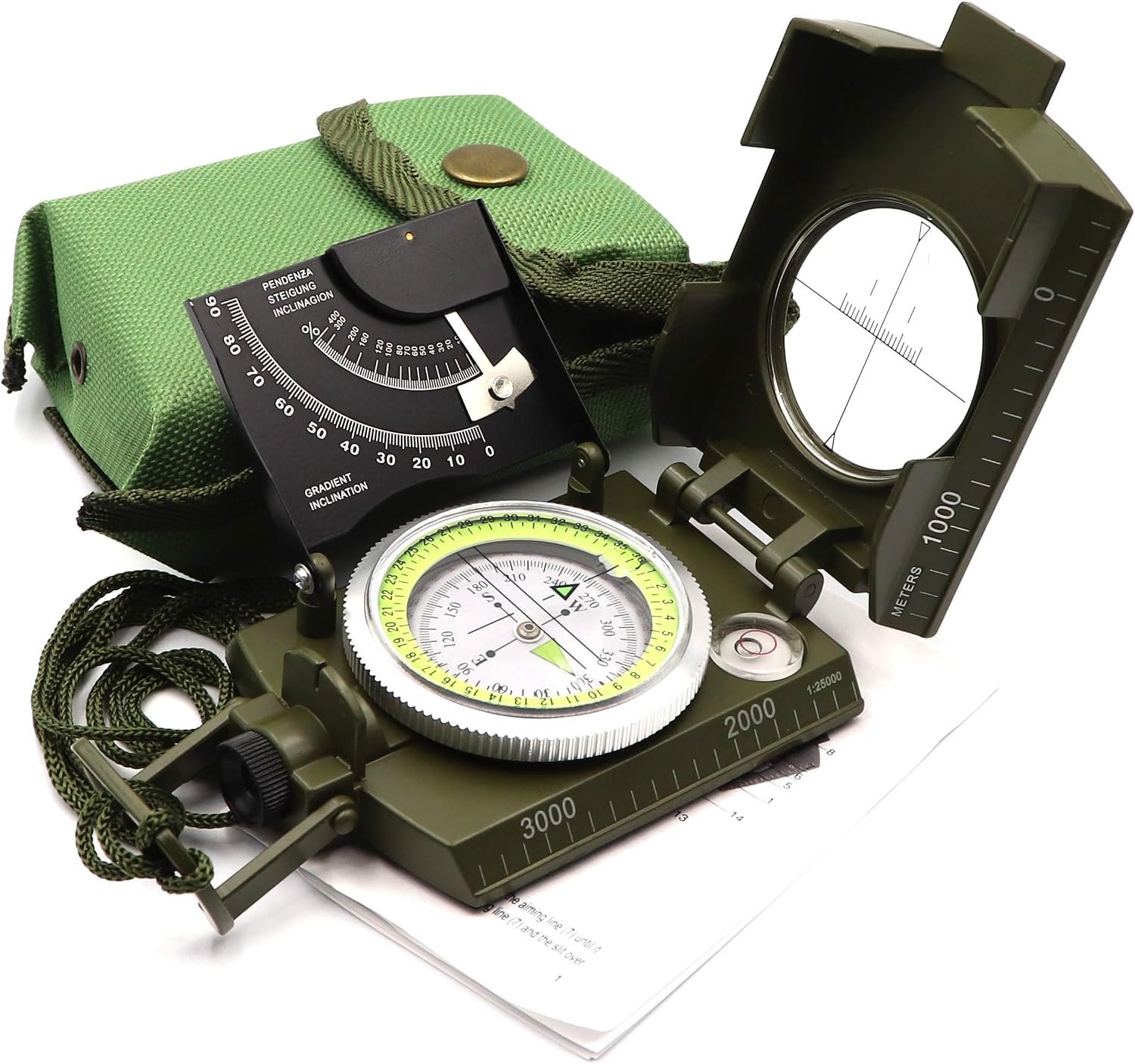 Military Compass Metal Lensatic Compass with Inclinometer, Night Fluorescent, Impact Resistant and Waterproof, Sighting Navigation Survival Compasses for Hiking, Camping, Hunting, etc