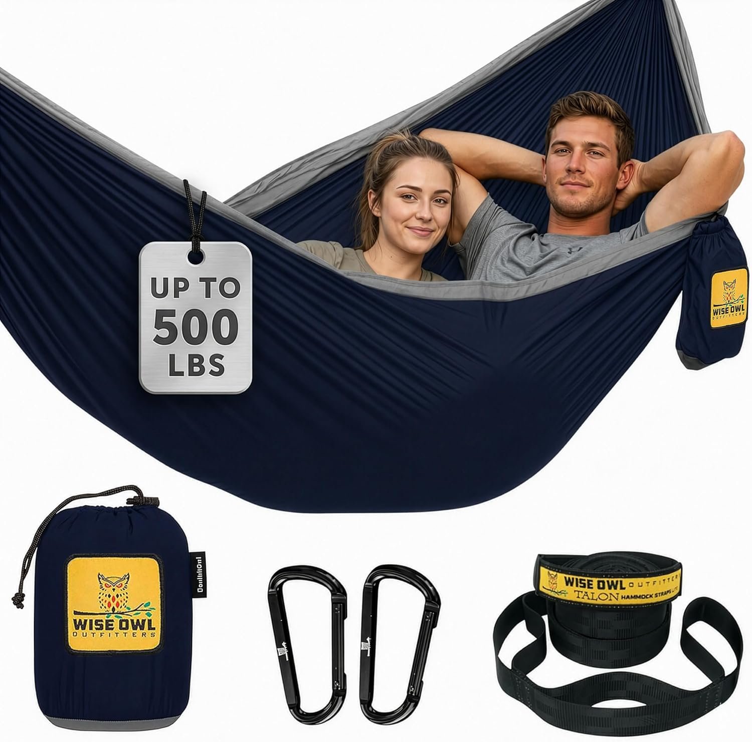 Wise Owl Outfitters Camping Hammock – up to 500lbs Portable Hammock with Tree Straps – Travel, Backpacking, Hiking, Outdoors Camping Gear – Single or Double