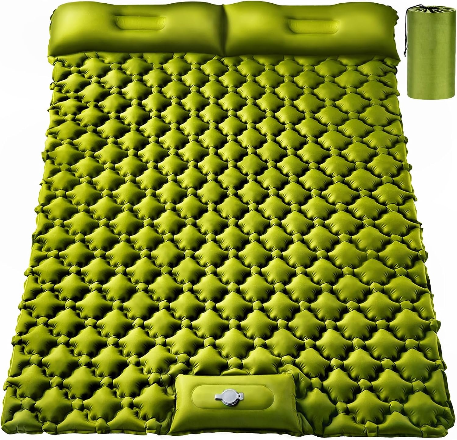 Double Sleeping Pad, Ultralight 4″ Extra-Thick Self Inflating Sleeping Mat for 2 Person with Pillow Built-in Foot Pump Portable Camping Mat for Backpacking, Hiking, Traveling, Tent, Camping