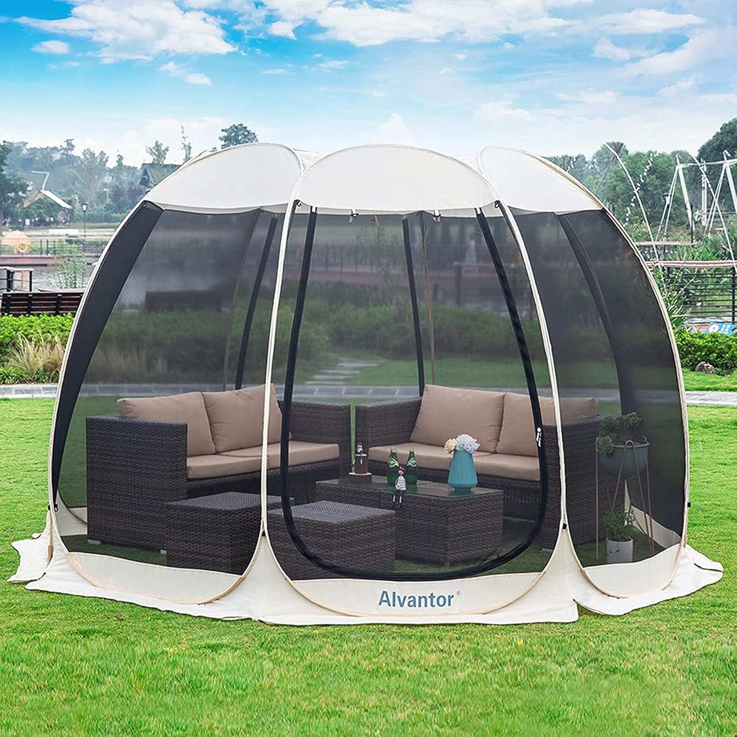 Alvantor Pop Up Screen House Tent, Instant Outdoor Gazebo with Mosquito Netting & UPF 50+ Sun Protection, Portable Canopy Shelter for Patio, Backyard, Camping (2-10 Person)