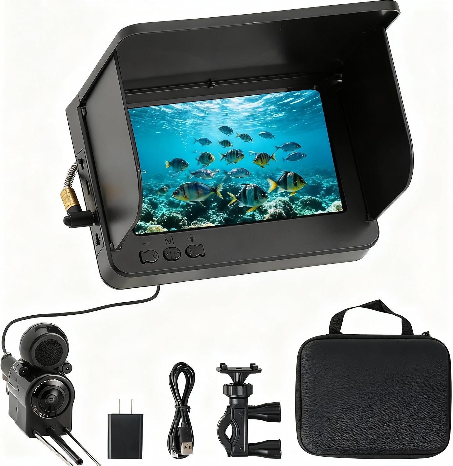 Portable Fish Finder with Underwater Camera: IP68 Waterproof 5 Inch IPS Display for Ice/Lake Fishing & Murky Conditions| Depth Finder for Ice Fishing/Boats/Kayaks with 8000mAh Battery