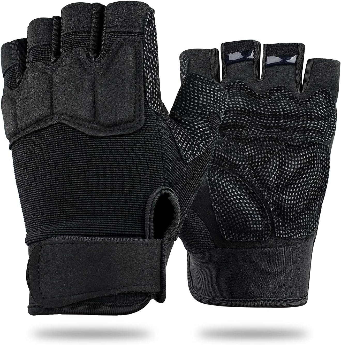 FIORETTO Fingerless Gloves for Men, Breathable Grip Palm Gloves for Motorcycle Riding, Driving, Cycling, Exercise, Workout, Climbing, Hiking and Outdoor Activities M210603