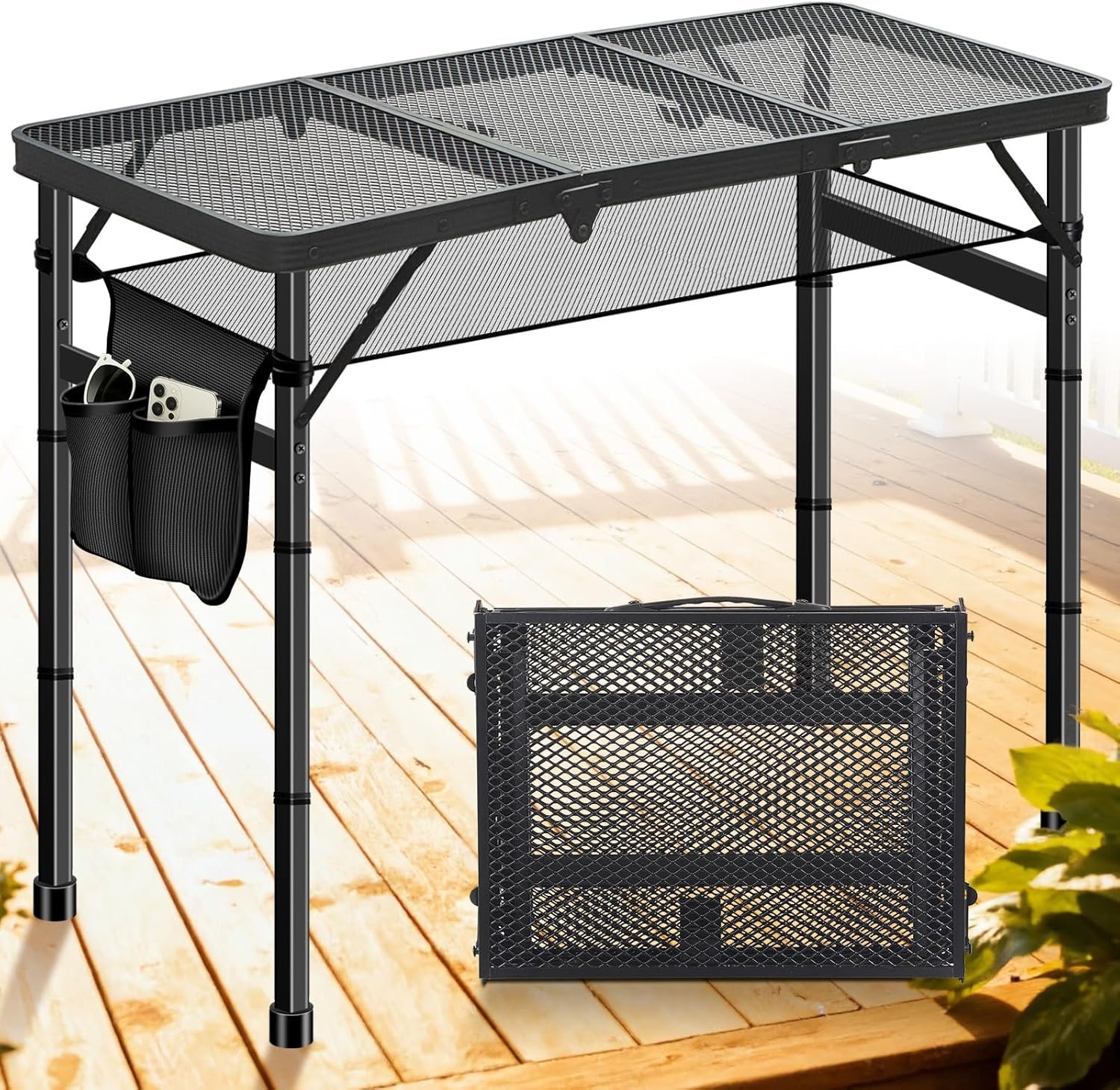 DeeprBetter Folding Camping Table, 3ft Camping Table Aluminum Folding Table with 3 Adjustable Height Max 27.5 Inch Picnic Table Portable Table for Outdoor Backyard BBQ, Beach