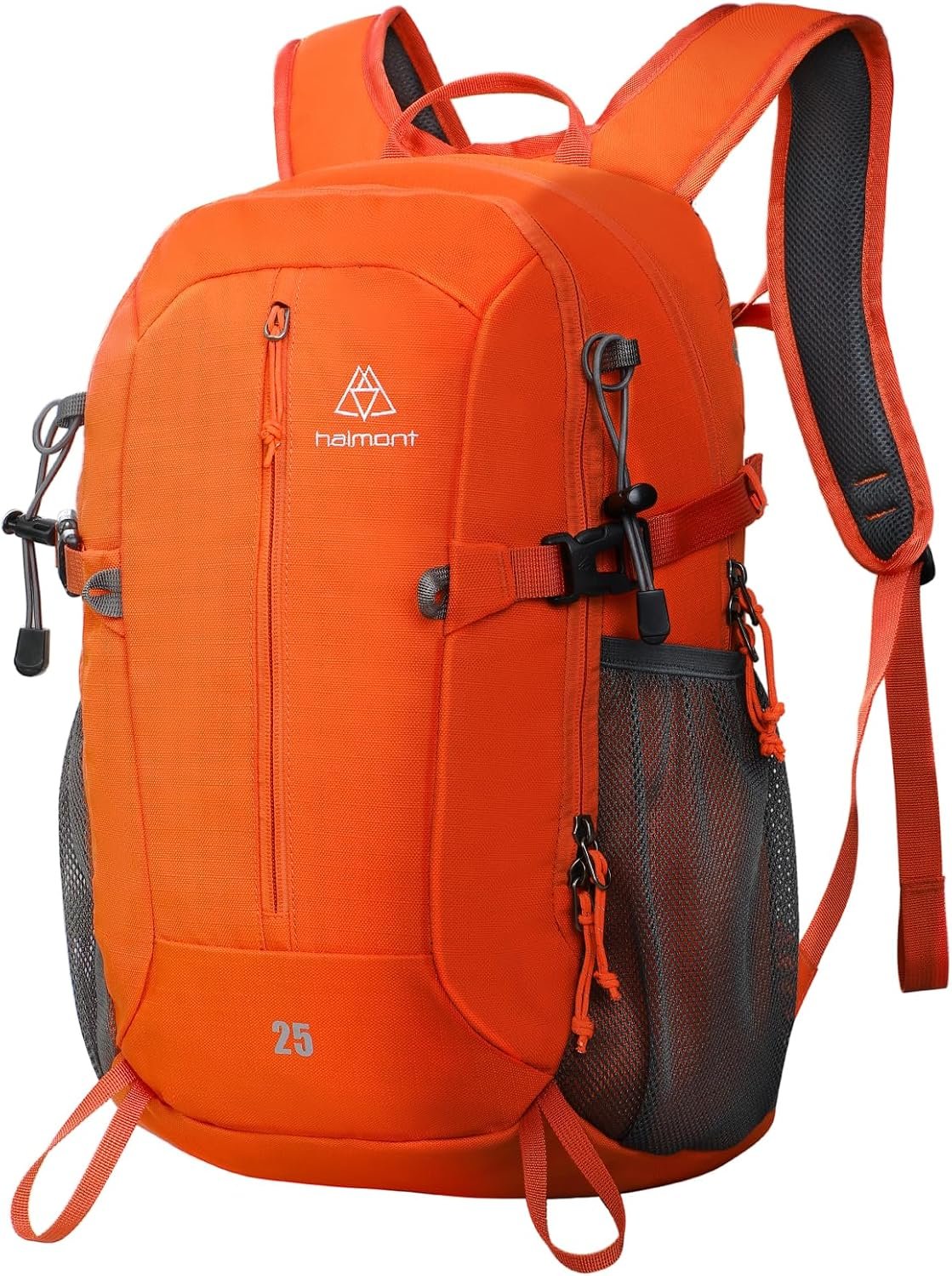 Haimont 25L Lightweight Hiking Daypack with Rain Cover, Orange | Hydration Sleeve, Trekking Pole Loops, Breathable Back Panel, 600D RPET Fabric, Reflective Details