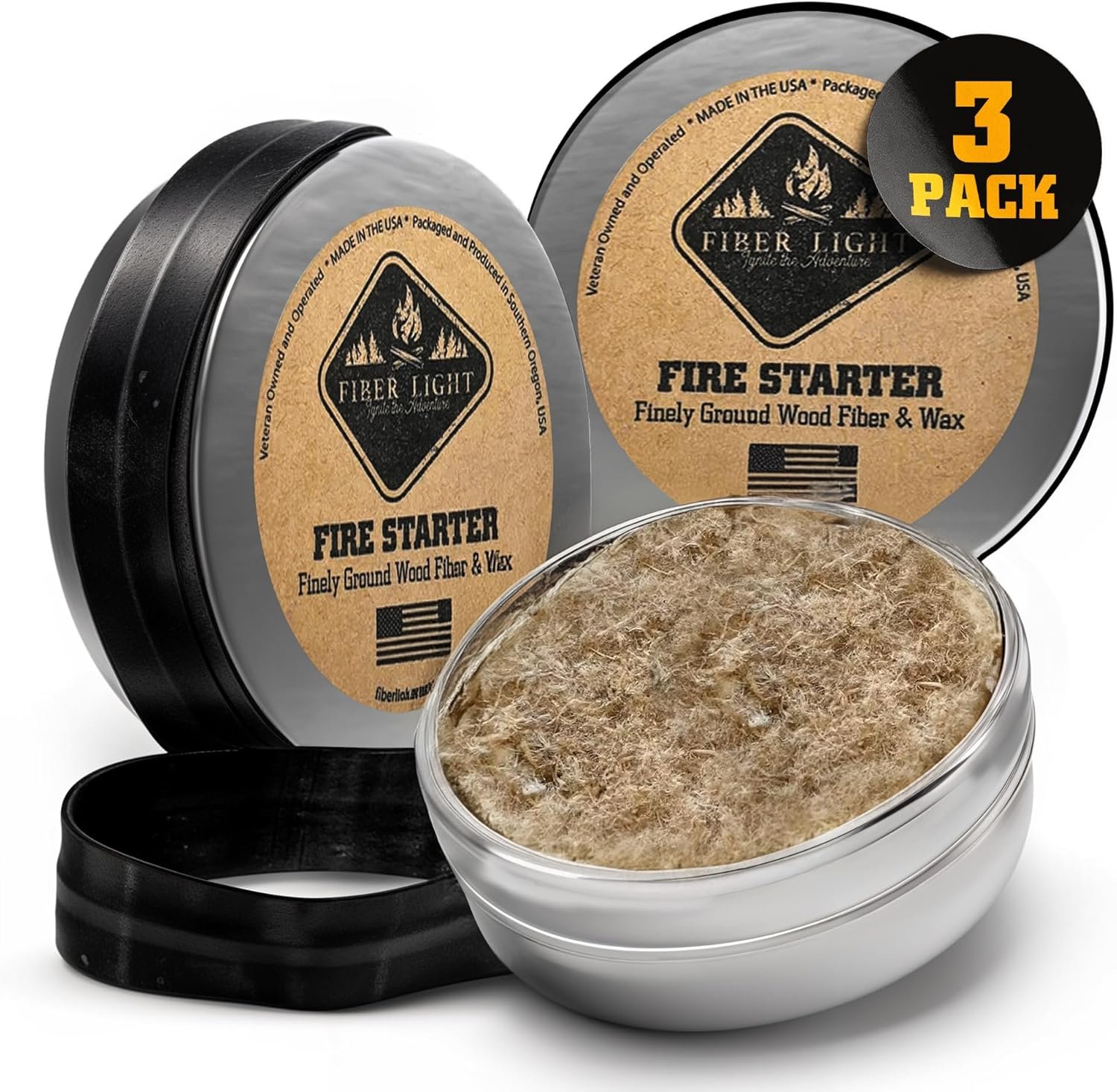 Fire Starter Kit – Natural Wood Fiber Tinder, Water-Resistant Fire Starters for Campfires, Survival Fire Starter, Fire Starters for Grill, Fire Starters for Survival – 3 Pack