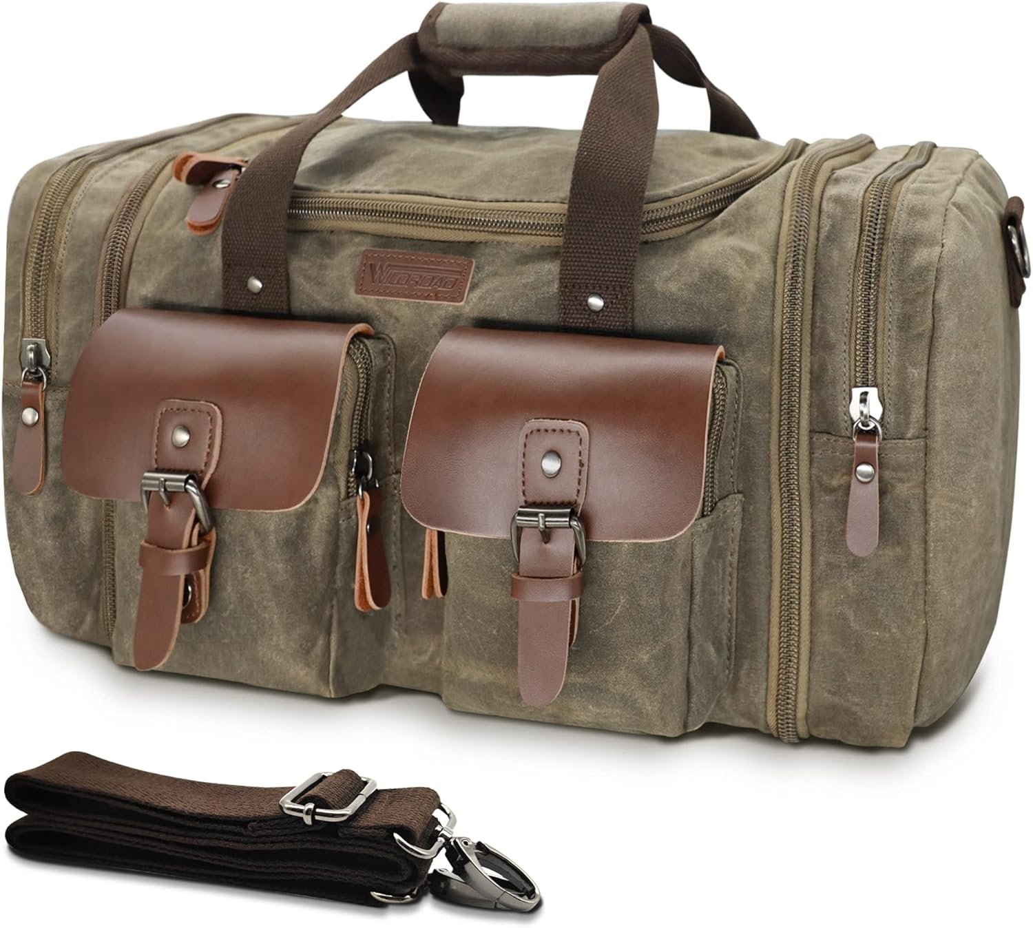 Wildroad Waxed Canvas Duffle Bag – 50L Waterproof Weekender Overnight Travel Bag