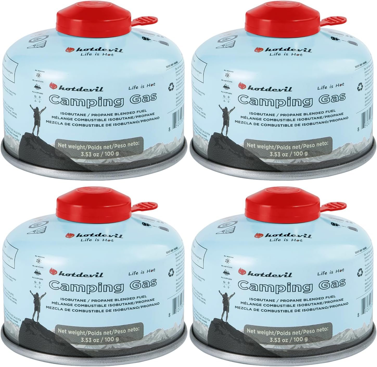 Hotdevil Isobutane Fuel Canister 100 Gram Camping Stove Fuel Butane Propane Blend Camping Fuel Gas Canister Backpacking Fuel Light-weight Compact Camping Fuel Mini Propane Tanks Camp Stove Fuel 3.53oz