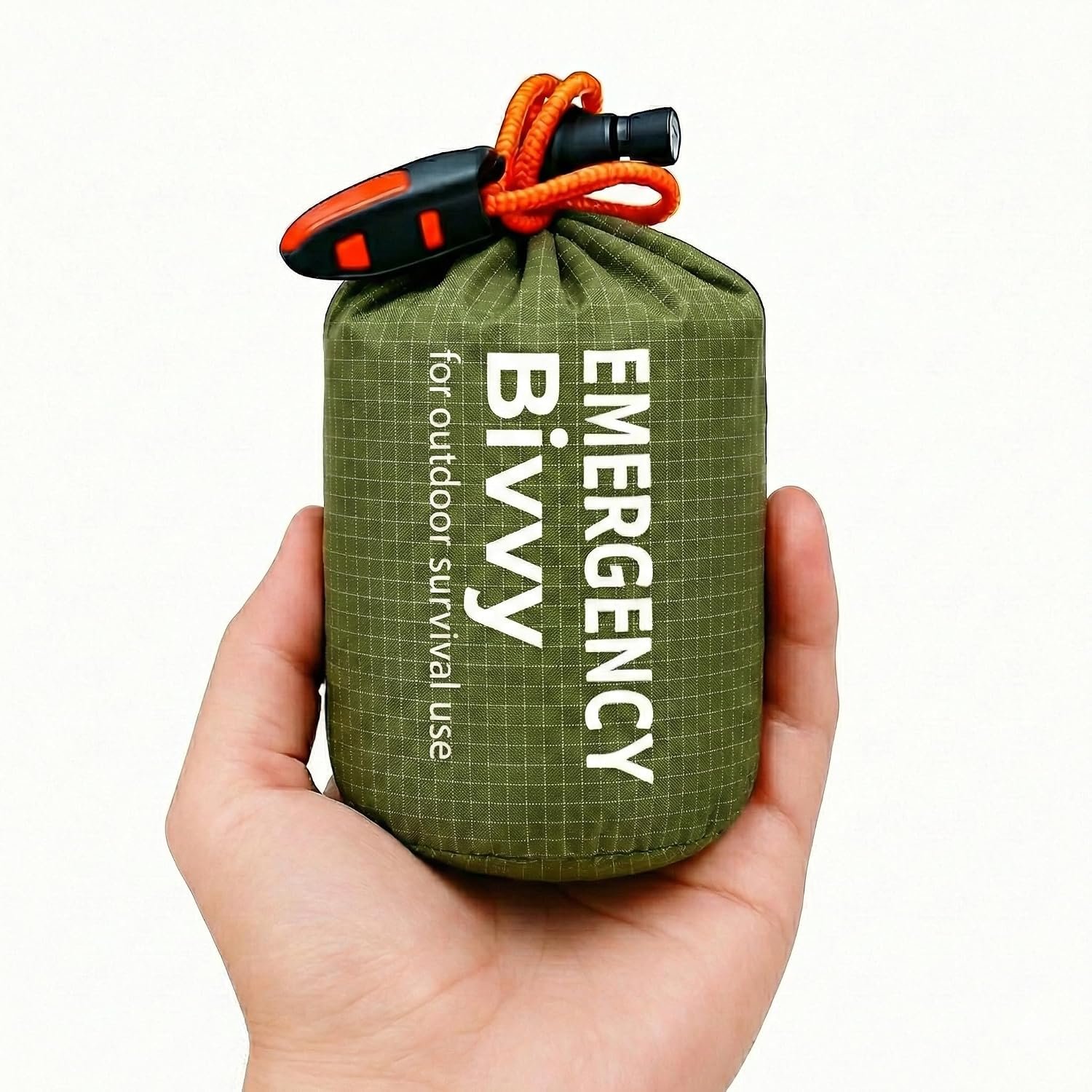 Emergency Sleeping Bag Bivy Sack. Reflective Thermal Shelter. Army Green Tough Guy Style. Ultralight Survival Gear with Whistle. for Outdoor, Hiking, First Aid, Bug Out Bag
