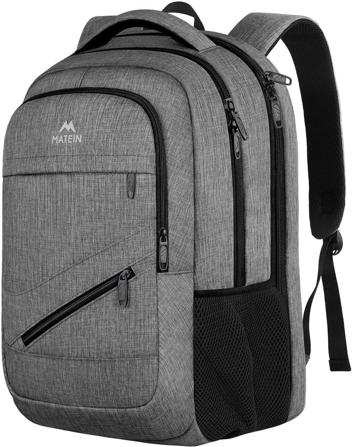 MATEIN Travel Laptop Backpack, 17 Inch Work TSA Approved Carry on Backpack, Large Computer Business Bag for Men Women with Trolley Sleeve and Anti Theft Pocket, College School Rucksack Book Bag, Grey