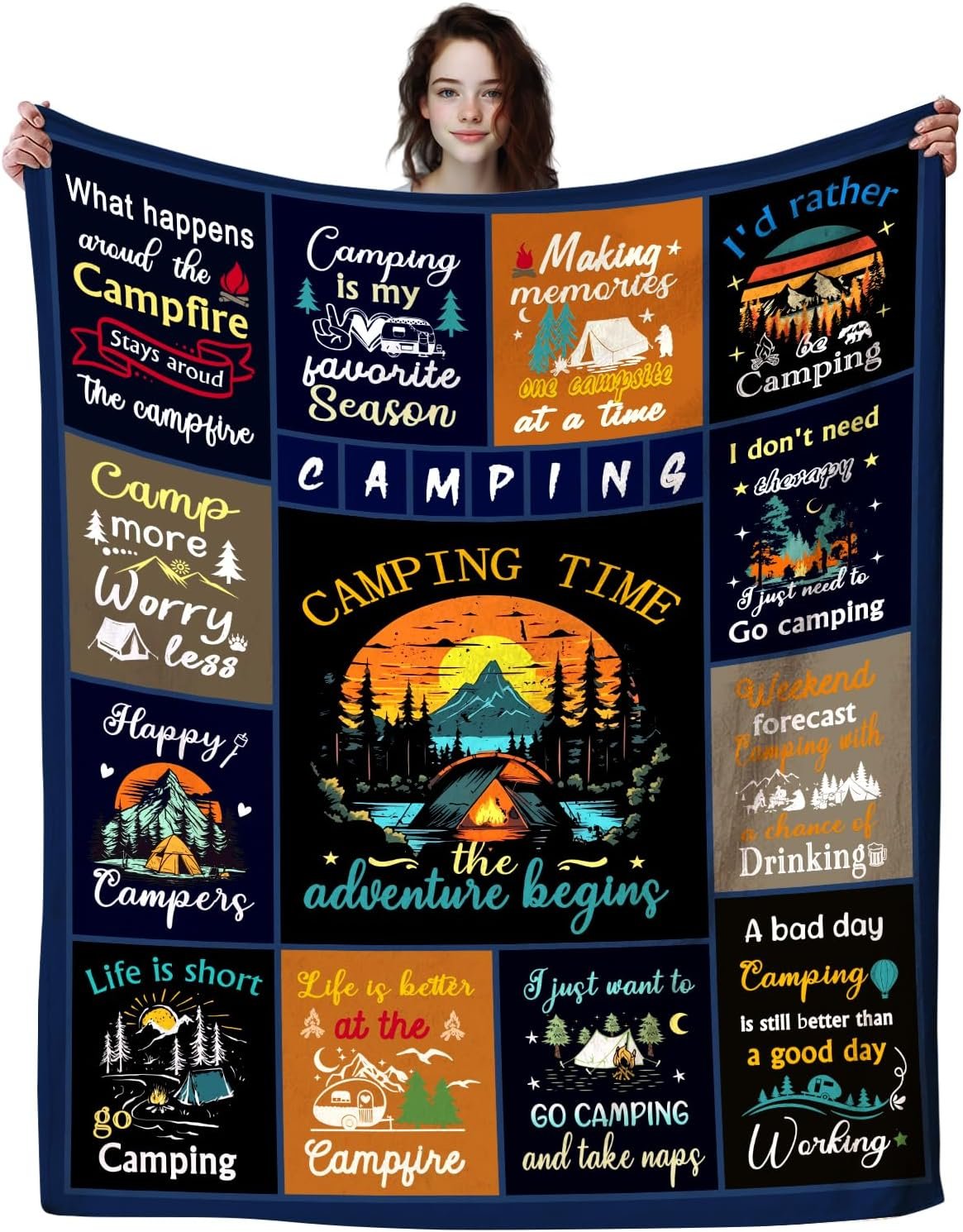 Camping Blanket Gifts for Women Men Camper,Cool Camping Essentials Stuff Throws and Blankets for Camper Outdoor,Best Gifts for Rv Owners Travel Hiking 50″X40″