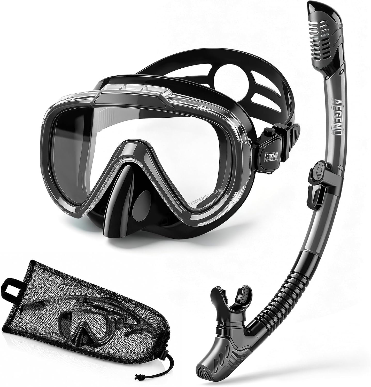 Aegend Snorkeling Gear for Adults Youth, Dry Snorkel Set with Ergonomic Raised Nose Cover for Anti-Fog with Mesh Bag, HD View Anti-Leak for Scuba Diving