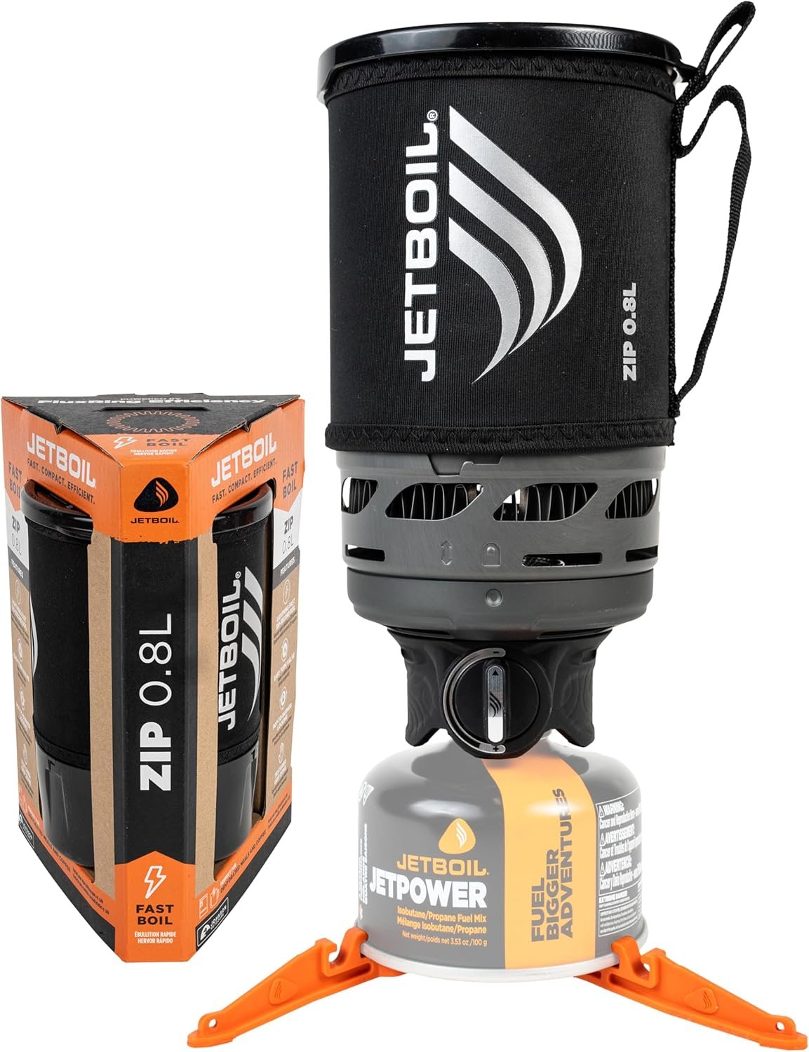 Jetboil Zip 0.8L Portable Fast Boil Stove with Easy-Turn Knob Igniter for Backpacking and Camping, Propane/Isobutane Burner
