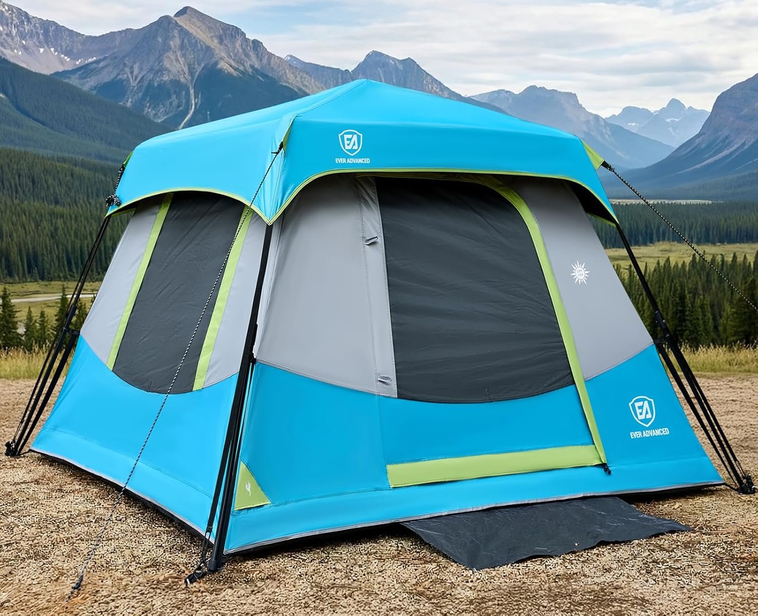 EVER ADVANCED 4 Person Blackout Camping Tent, 60s Easy Setup Instant Cabin Tent for Family, 4000mm Water-Resistant & UV Protection Light-Blocking Tent with Rainfly for Outdoor Travel, 8′ x 7′ x 59″